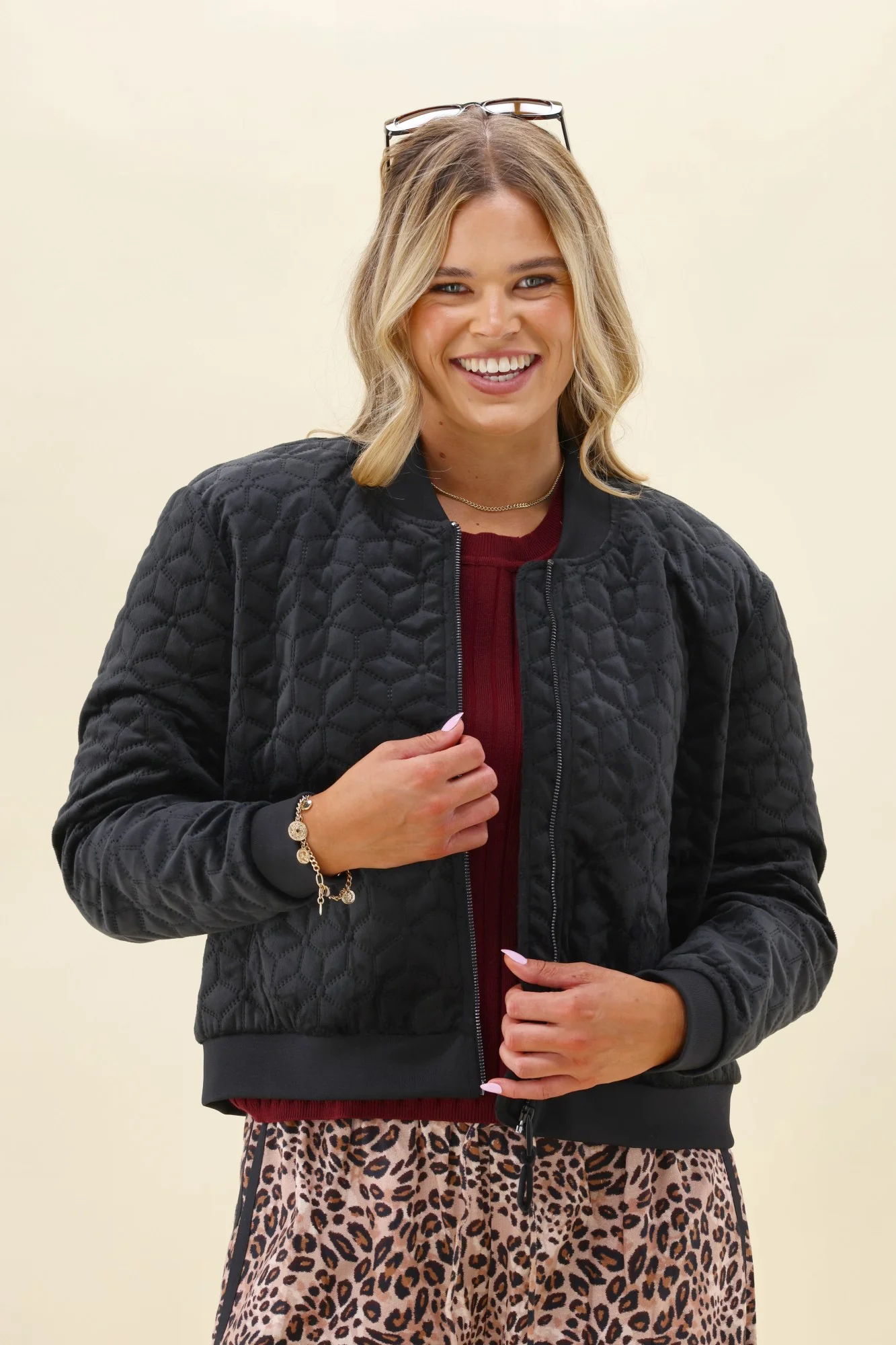 Gloss The Label James Quilted Velvet Bomber Jacket Black