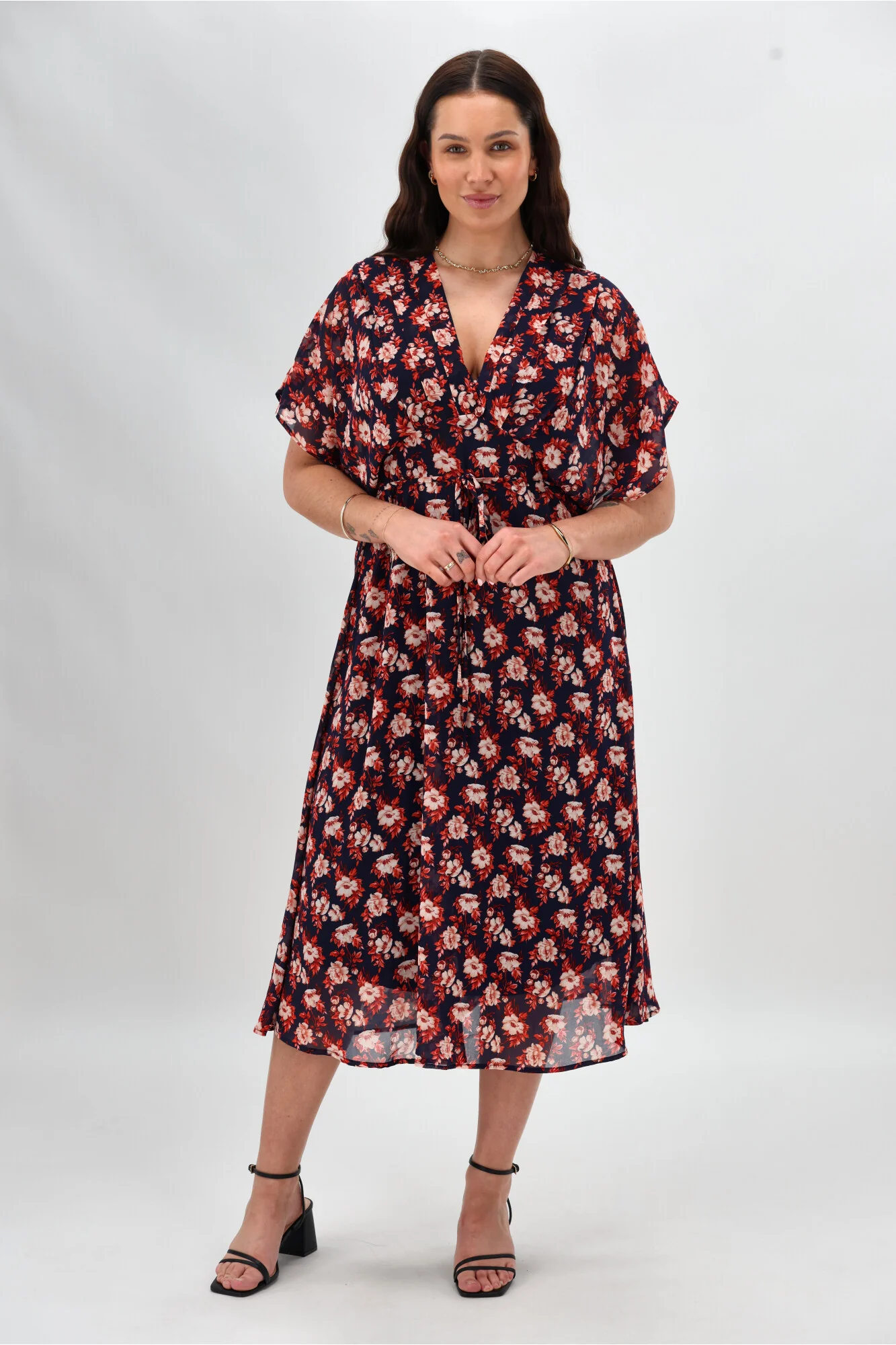 Gloss The Label Jordyn Empire Line Dress Blue Red Floral - Image 6