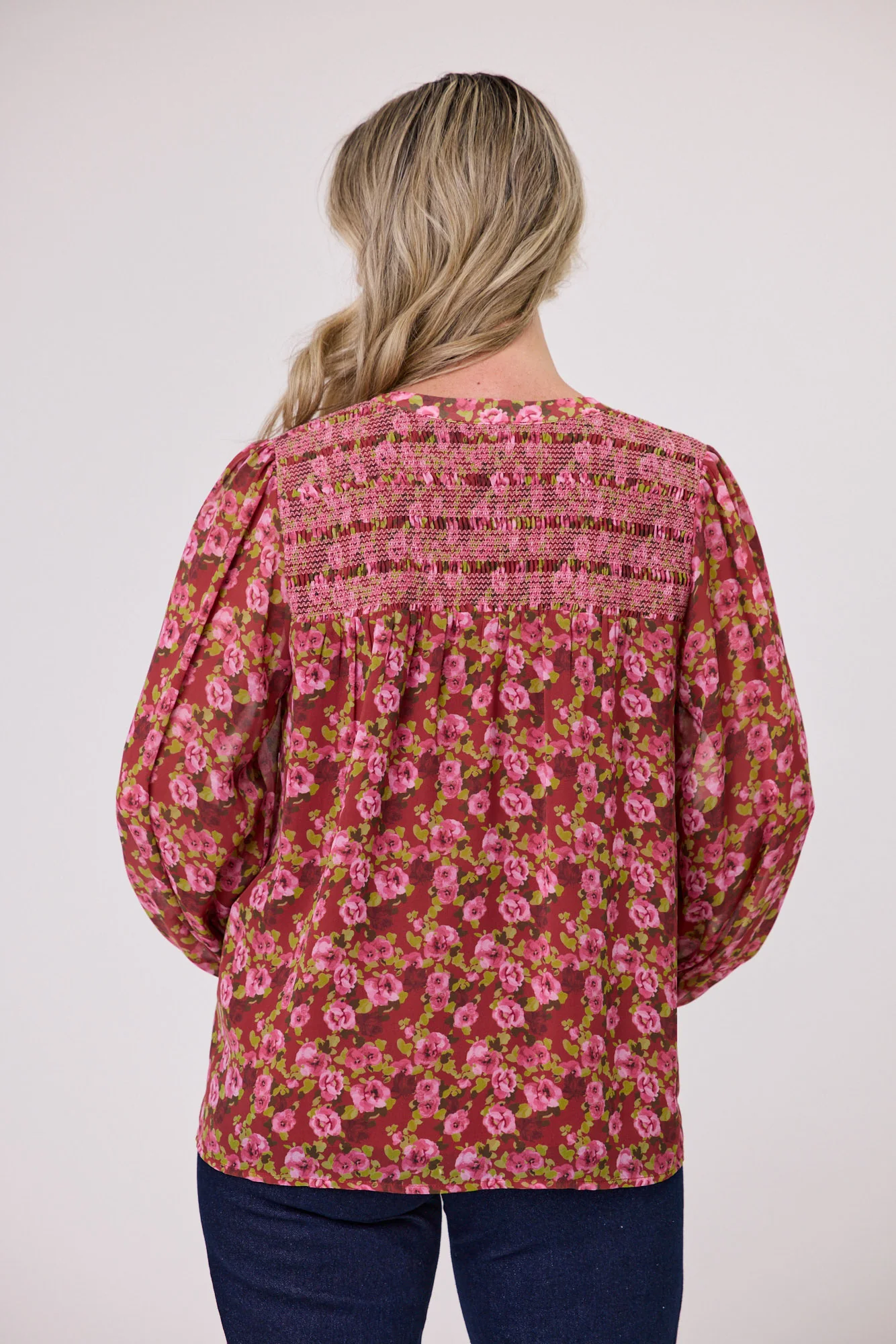 Gloss The Label Juan Shirred Detail Top Wine Speckle Floral - Image 6
