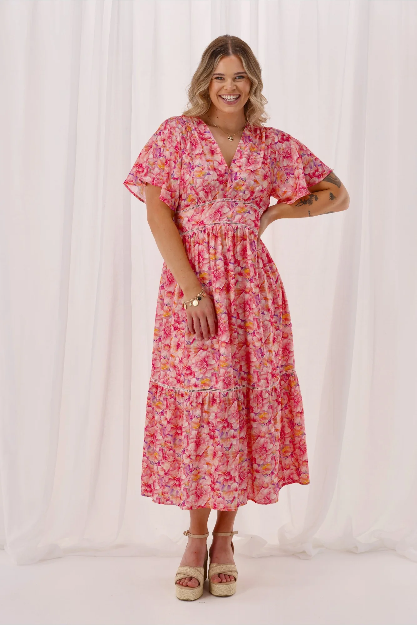 Gloss The Label Keagan Ladder Lace Dress Pink Floral - Image 5