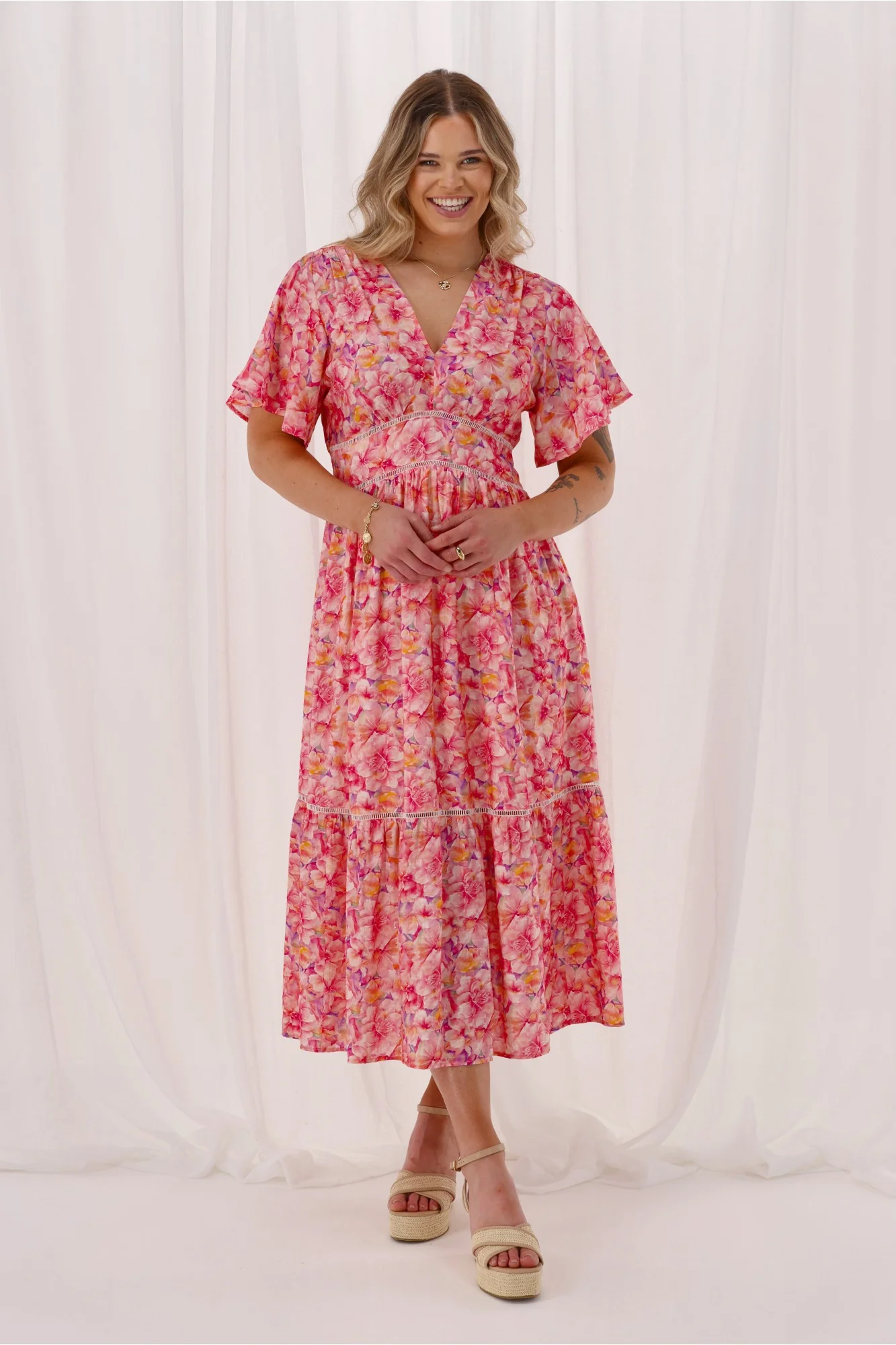 Gloss The Label Keagan Ladder Lace Dress Pink Floral - Image 7