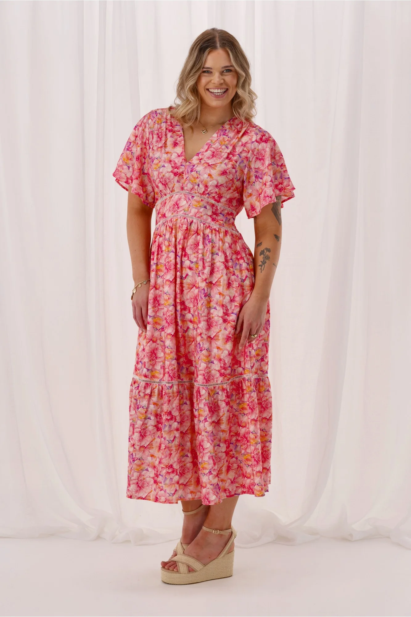 Gloss The Label Keagan Ladder Lace Dress Pink Floral - Image 8