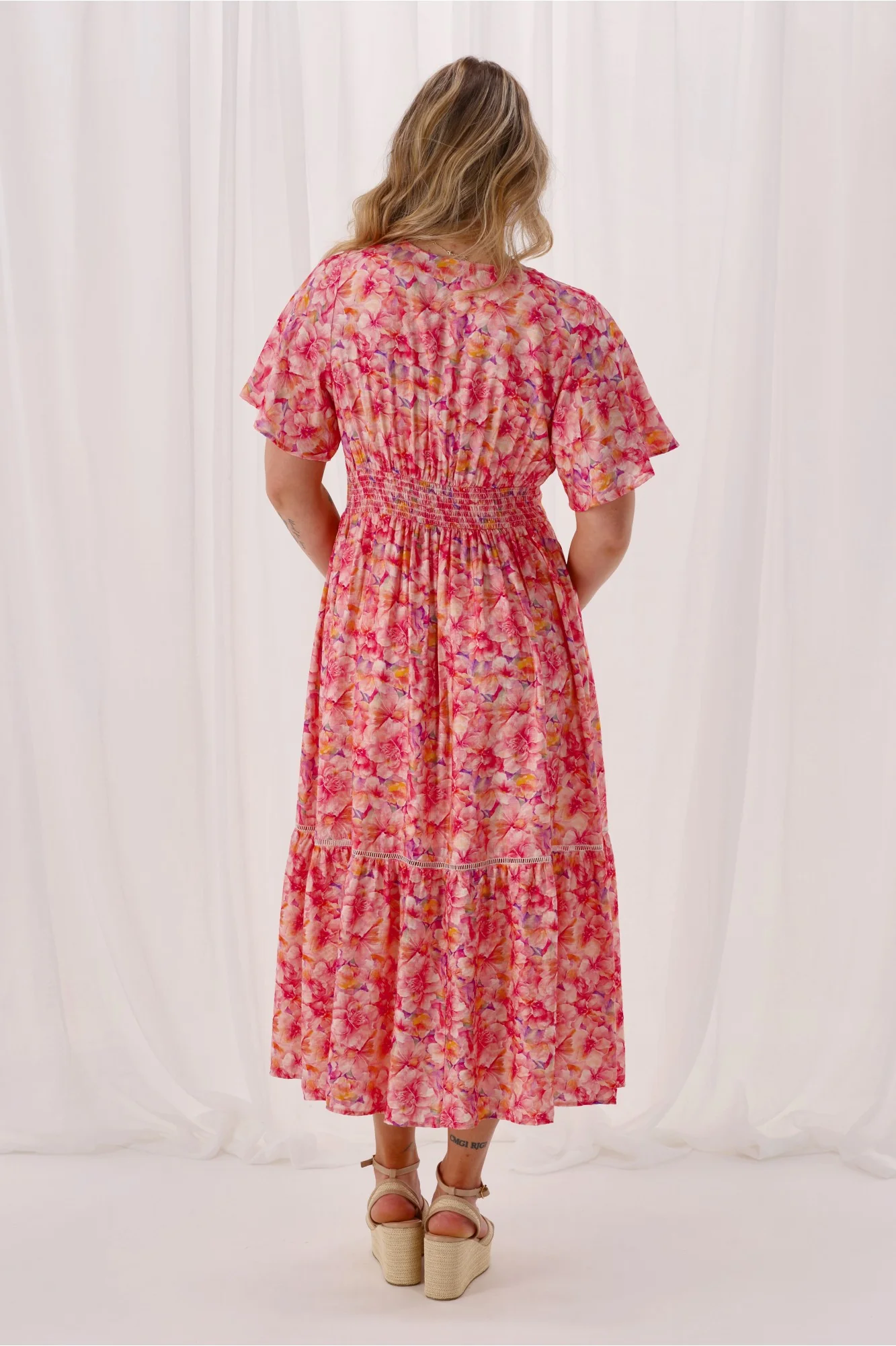 Gloss The Label Keagan Ladder Lace Dress Pink Floral - Image 9