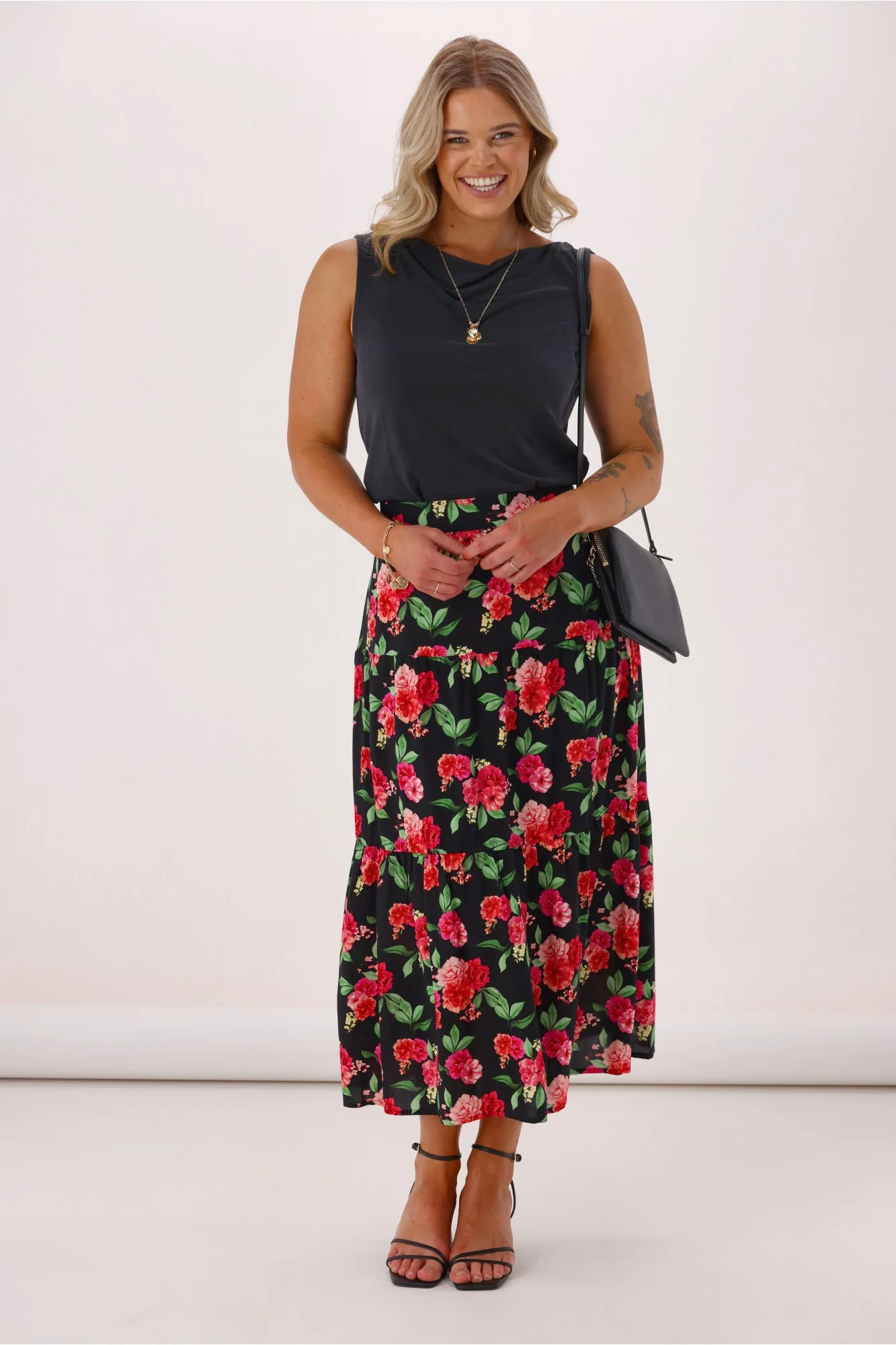 Gloss The Label Lucerne Rosewood Tiered Skirt Floral