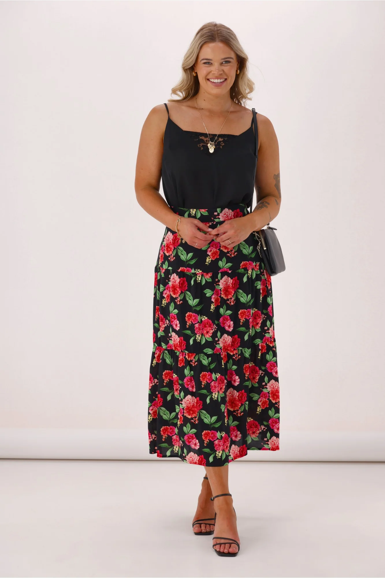 Gloss The Label Lucerne Rosewood Tiered Skirt Floral - Image 3