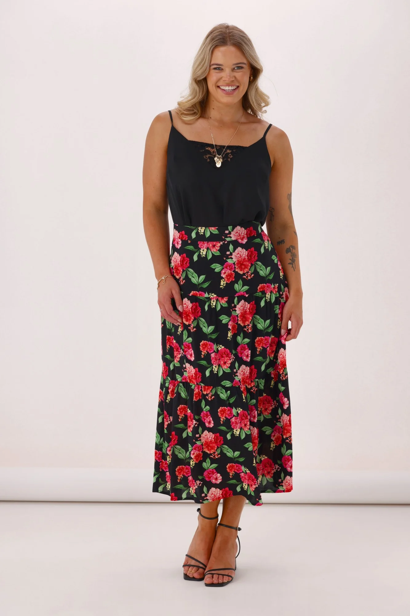 Gloss The Label Lucerne Rosewood Tiered Skirt Floral - Image 5