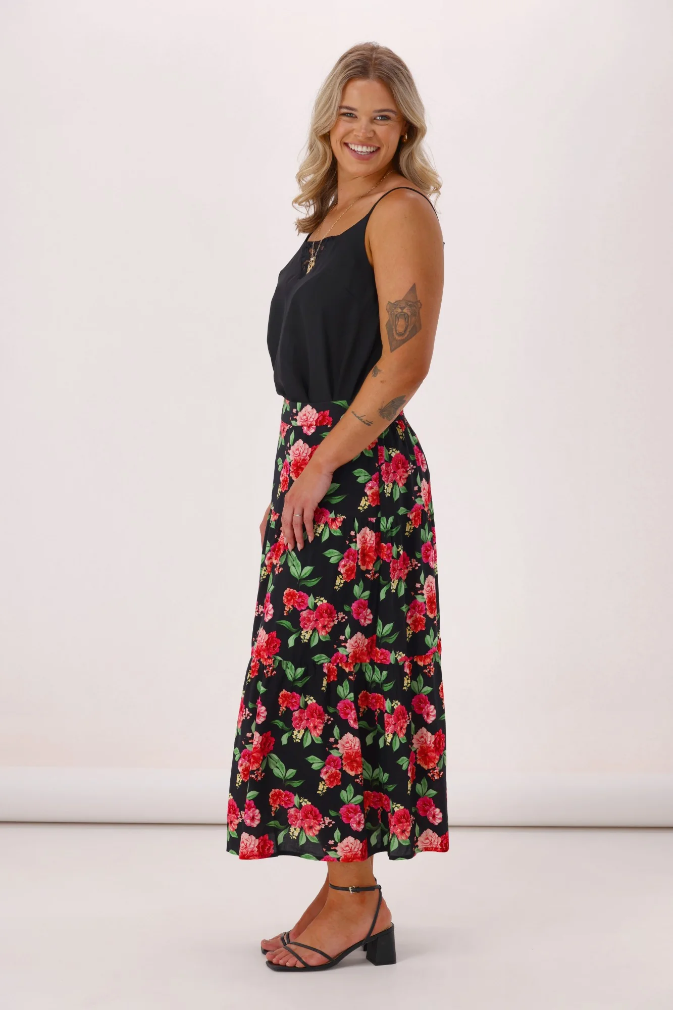 Gloss The Label Lucerne Rosewood Tiered Skirt Floral - Image 6