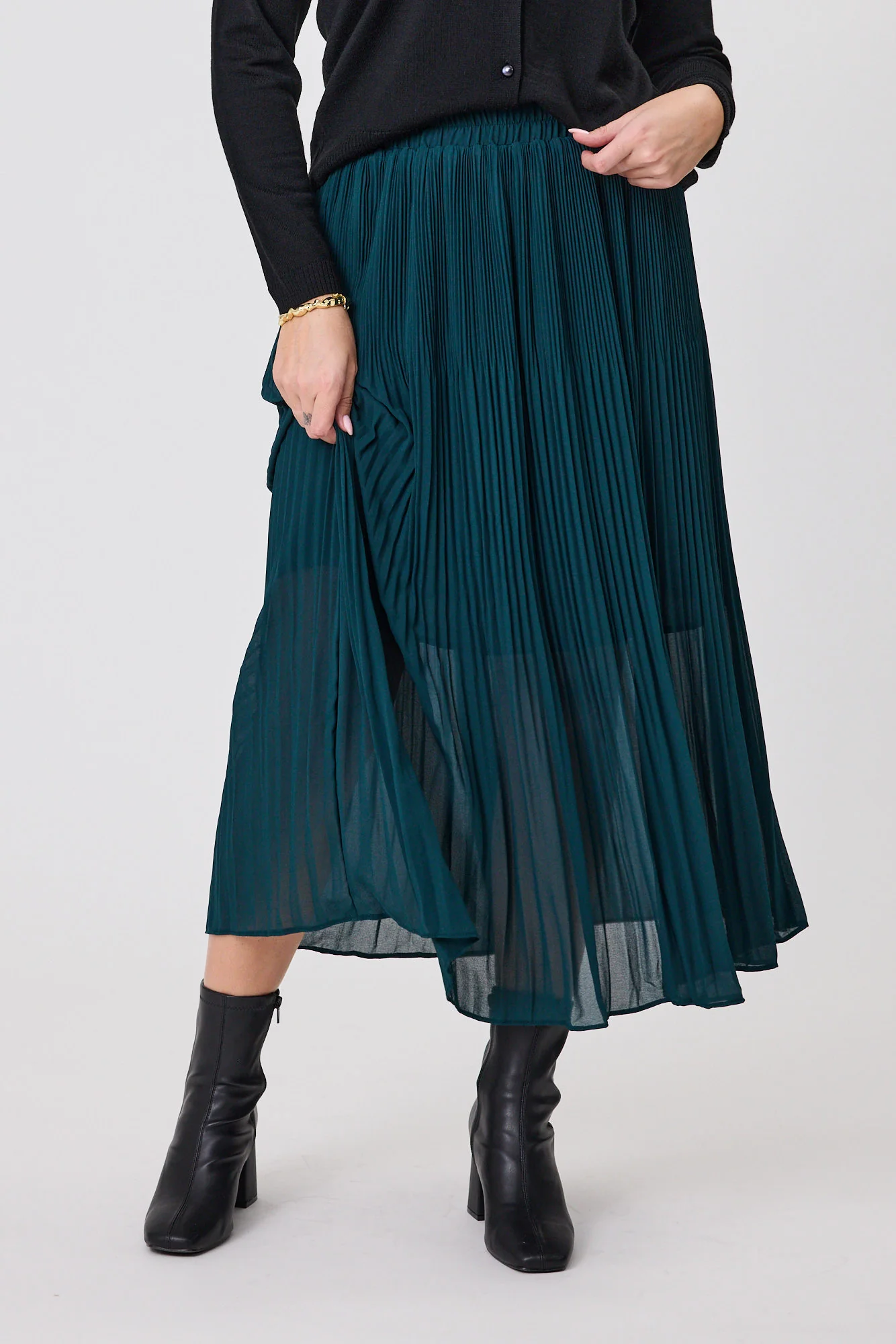 Gloss The Label Lula Variagated Pleated Skirt Petrol - Image 2