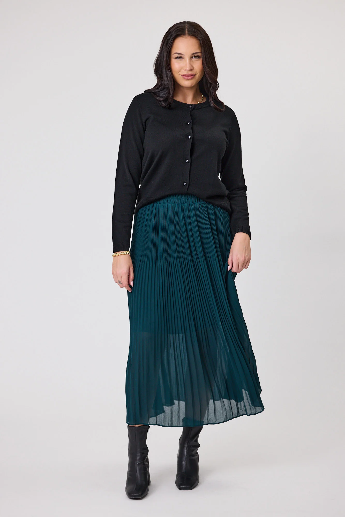 Gloss The Label Lula Variagated Pleated Skirt Petrol - Image 4