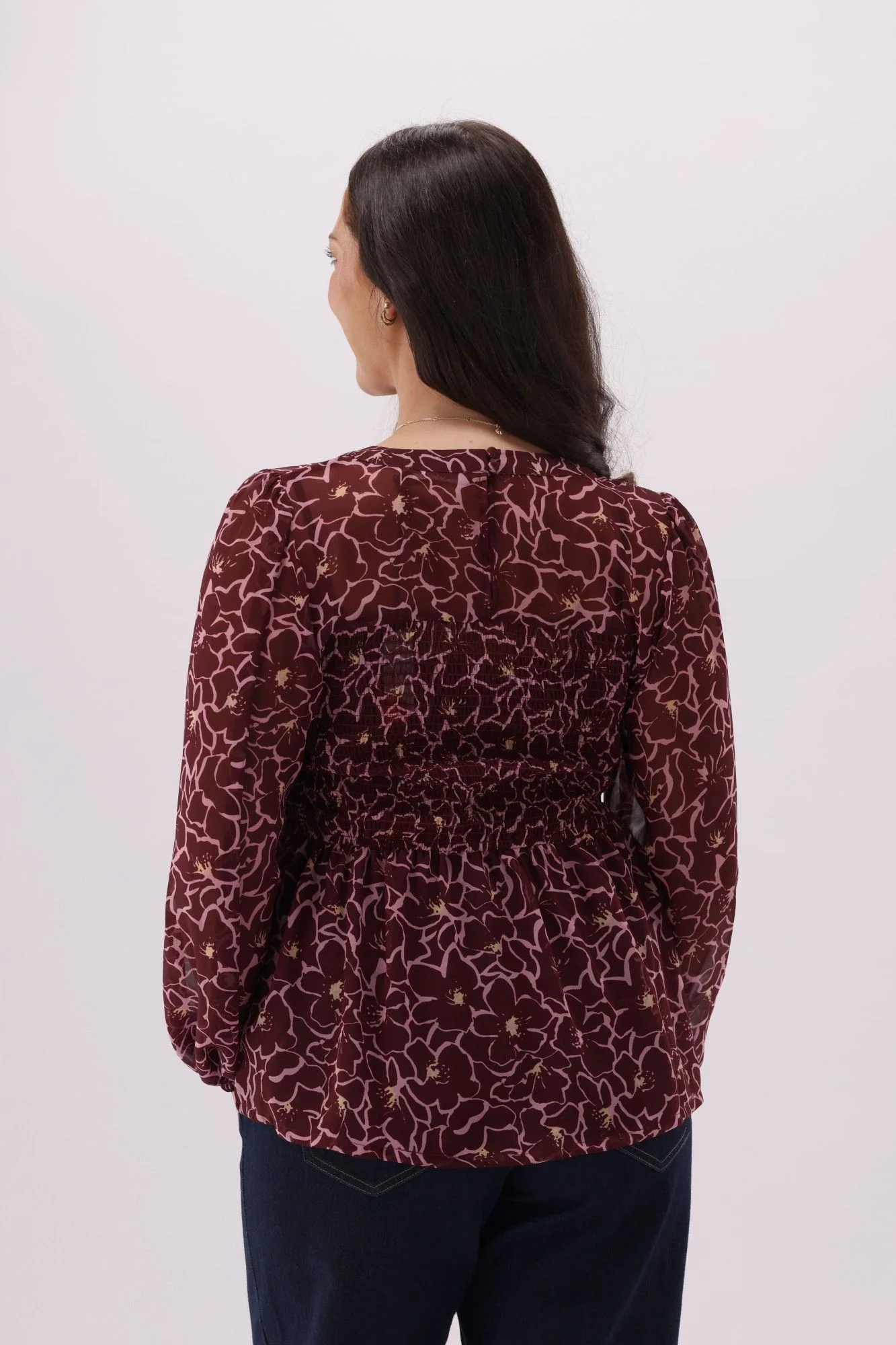 Gloss The Label Lumen Shirred Bodice Top Wine Floral - Image 5