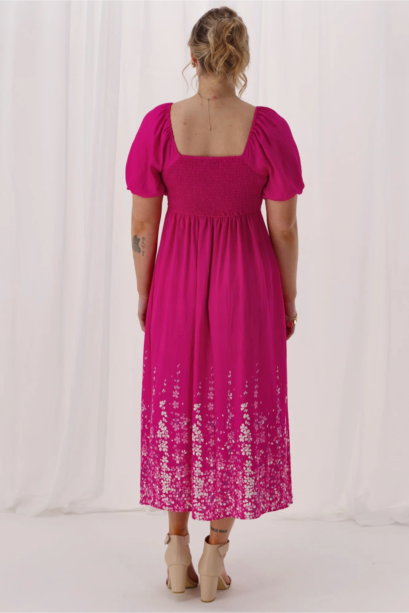 Gloss The Label Maggie Puff Sleeve Dress Pink Petal print - Image 7