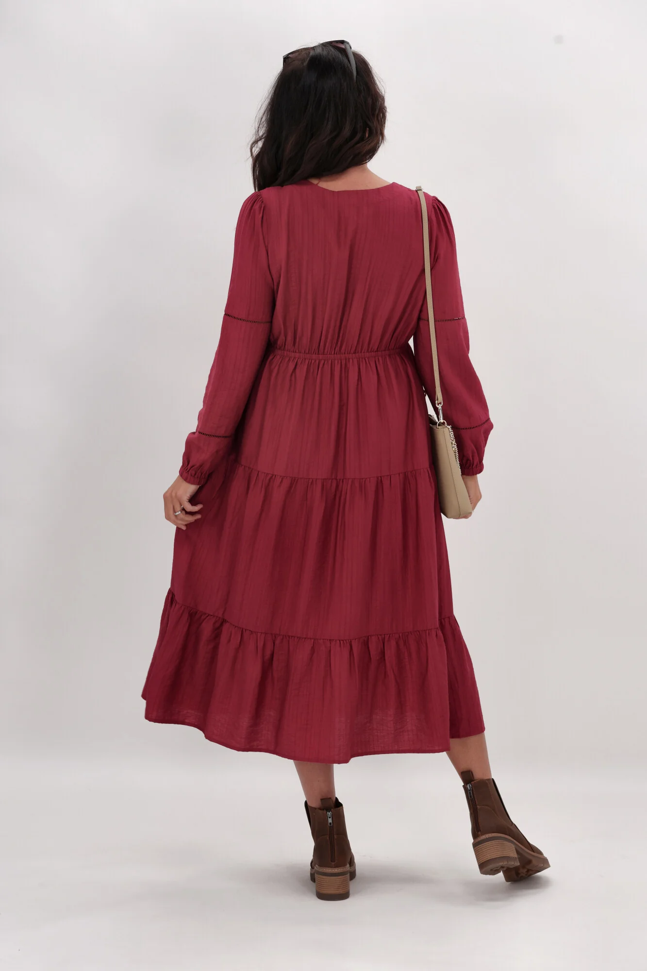 Gloss The Label Maye Shirred Sleeve Dress Cranberry - Image 10
