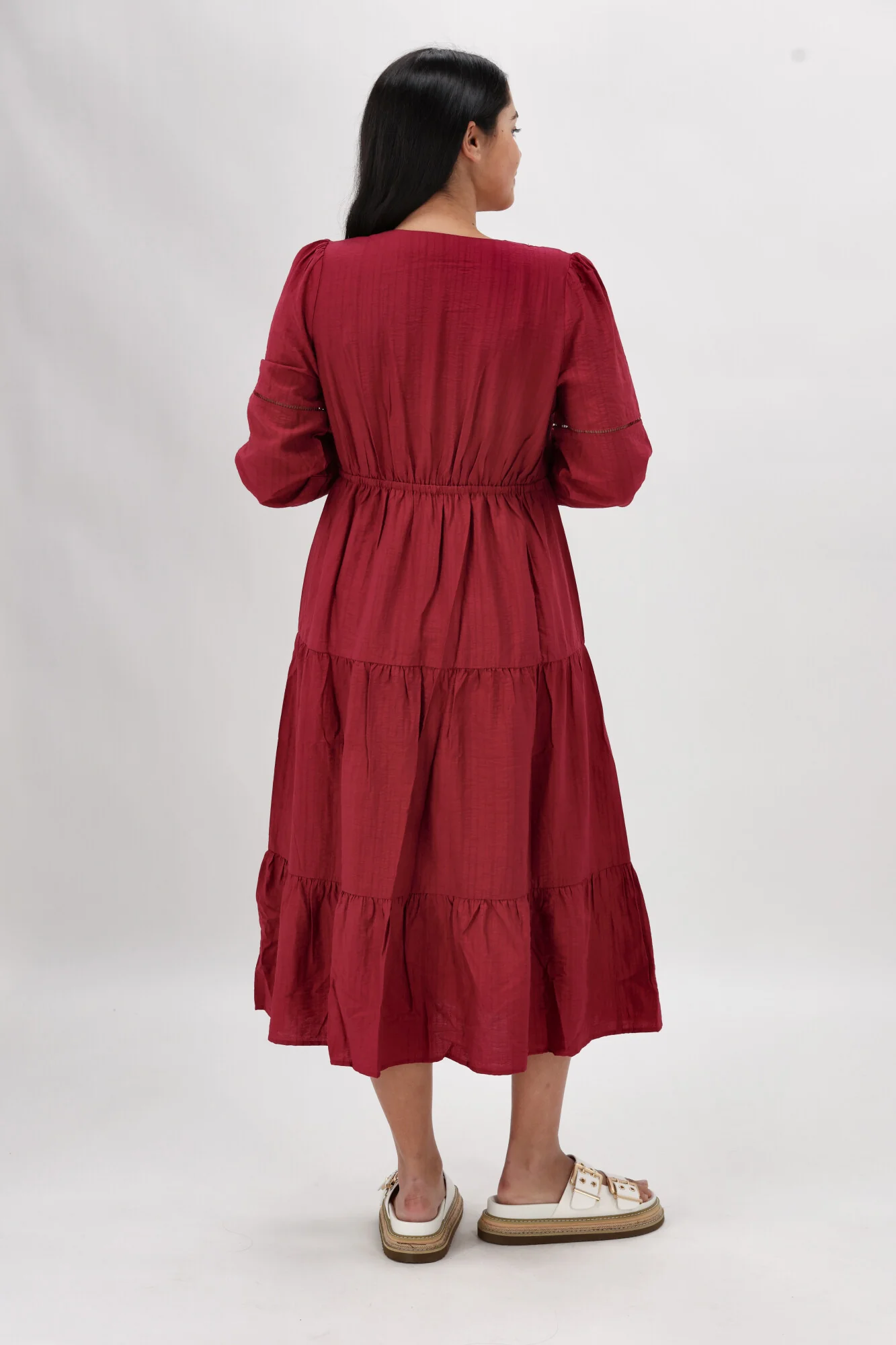 Gloss The Label Maye Shirred Sleeve Dress Cranberry - Image 11