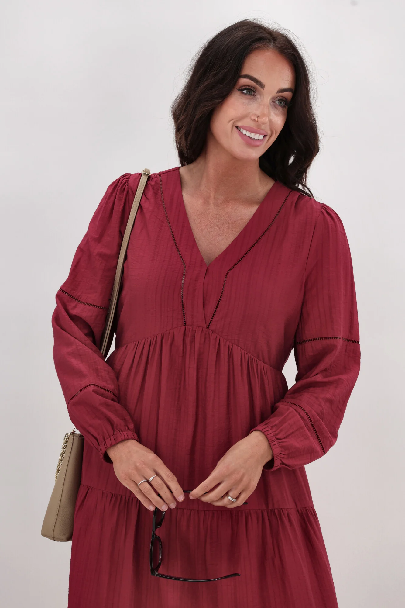Gloss The Label Maye Shirred Sleeve Dress Cranberry - Image 4