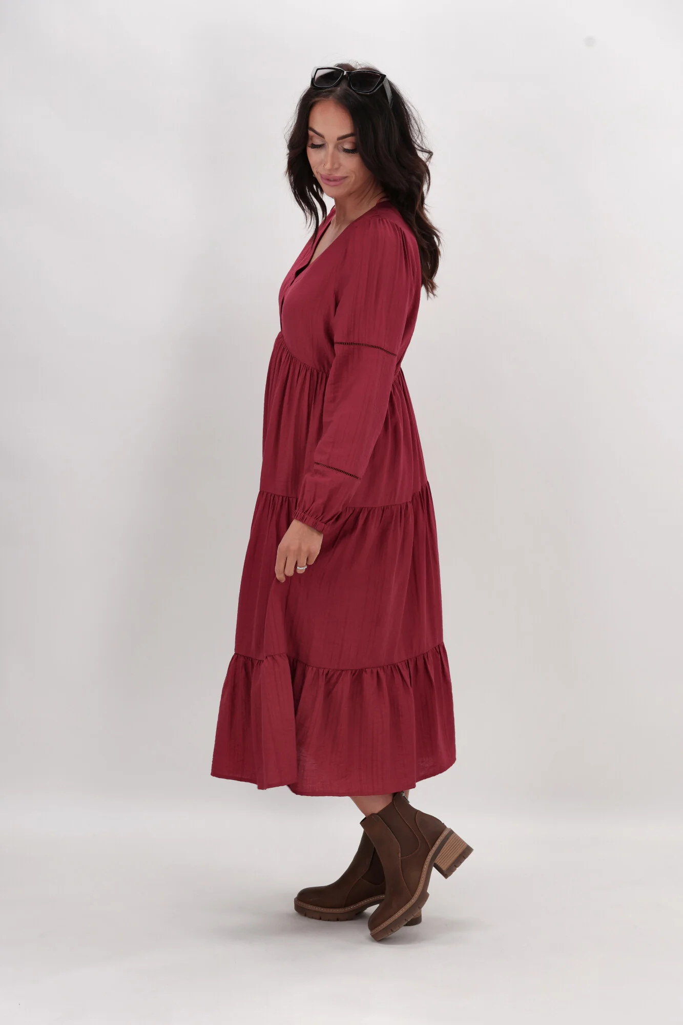 Gloss The Label Maye Shirred Sleeve Dress Cranberry - Image 9