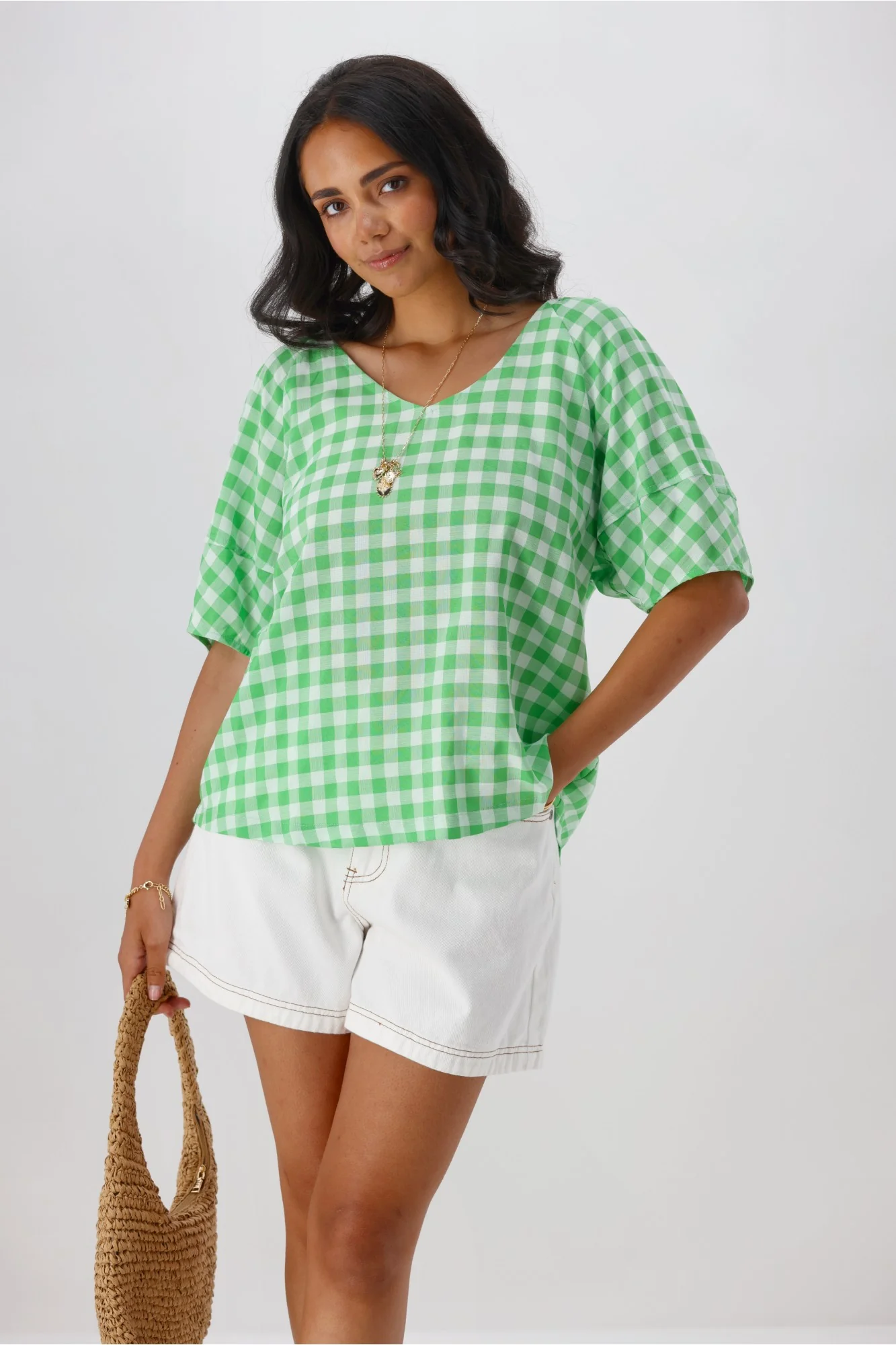 Gloss The Label Nadia Top Green White Gingham - Image 3