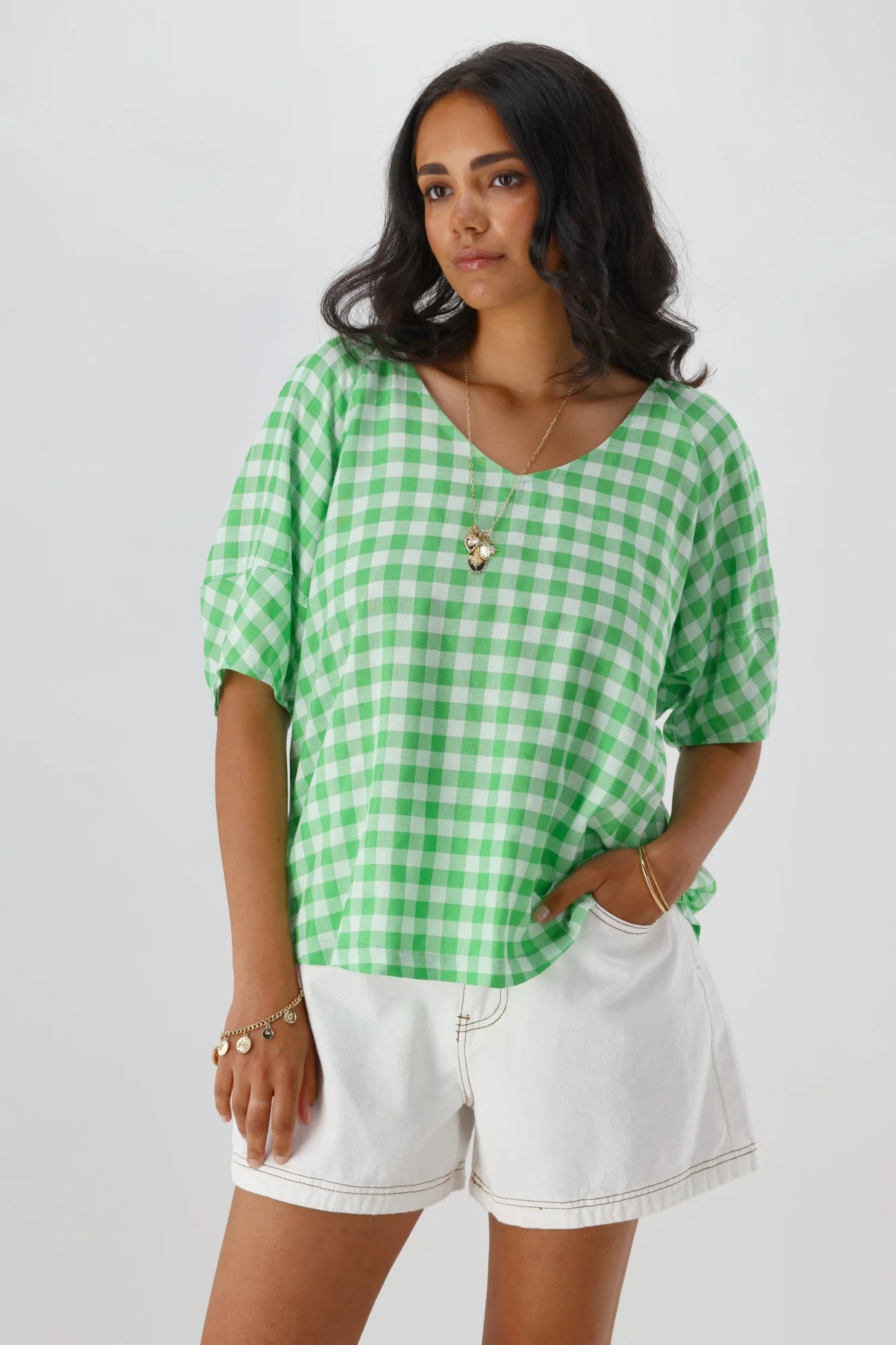 Gloss The Label Nadia Top Green White Gingham - Image 4