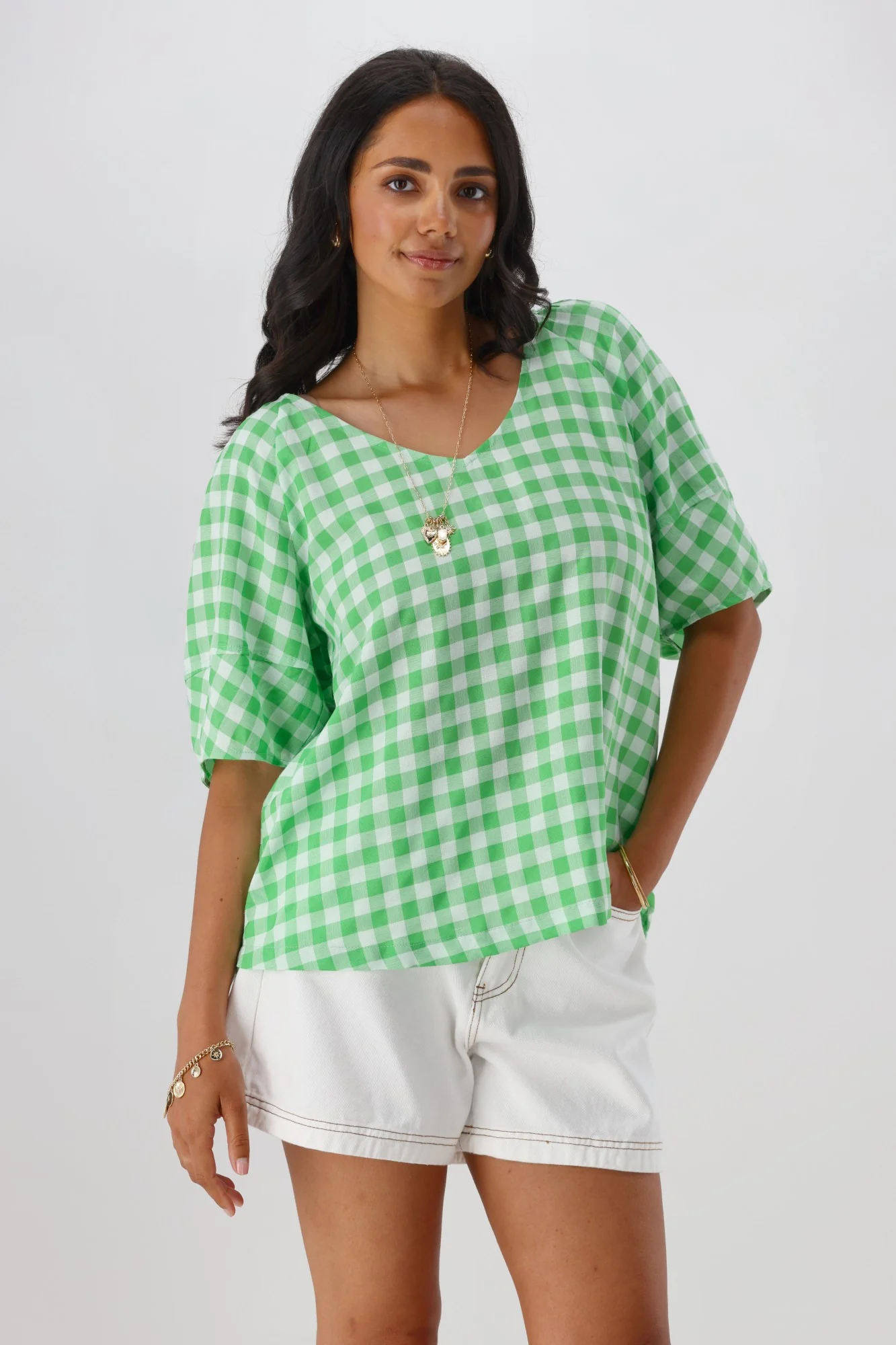Gloss The Label Nadia Top Green White Gingham - Image 5