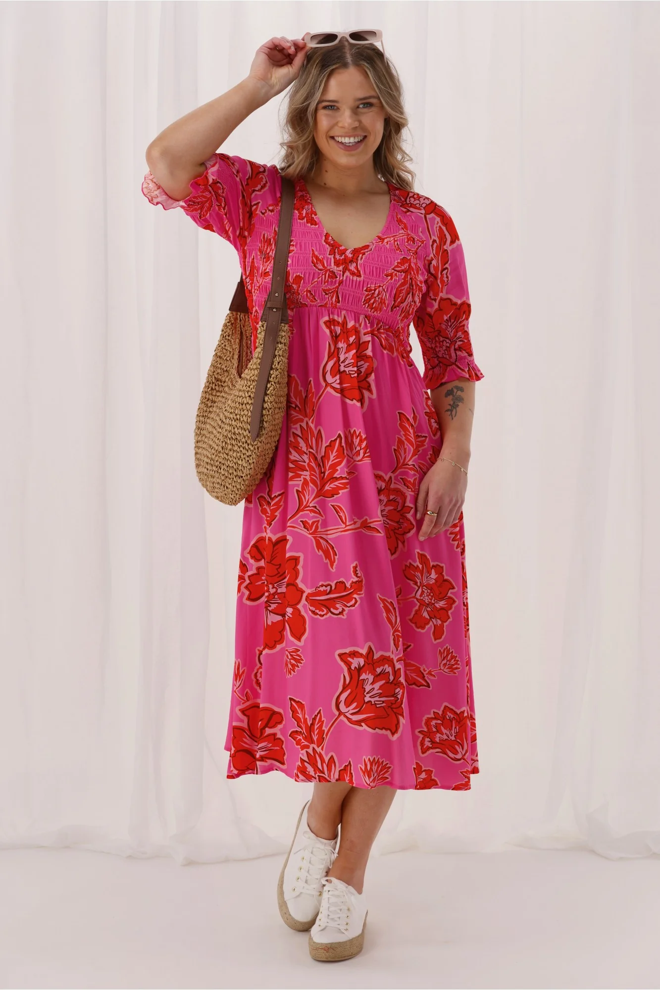 Gloss The Label Nell Dress Pink Print - Image 3