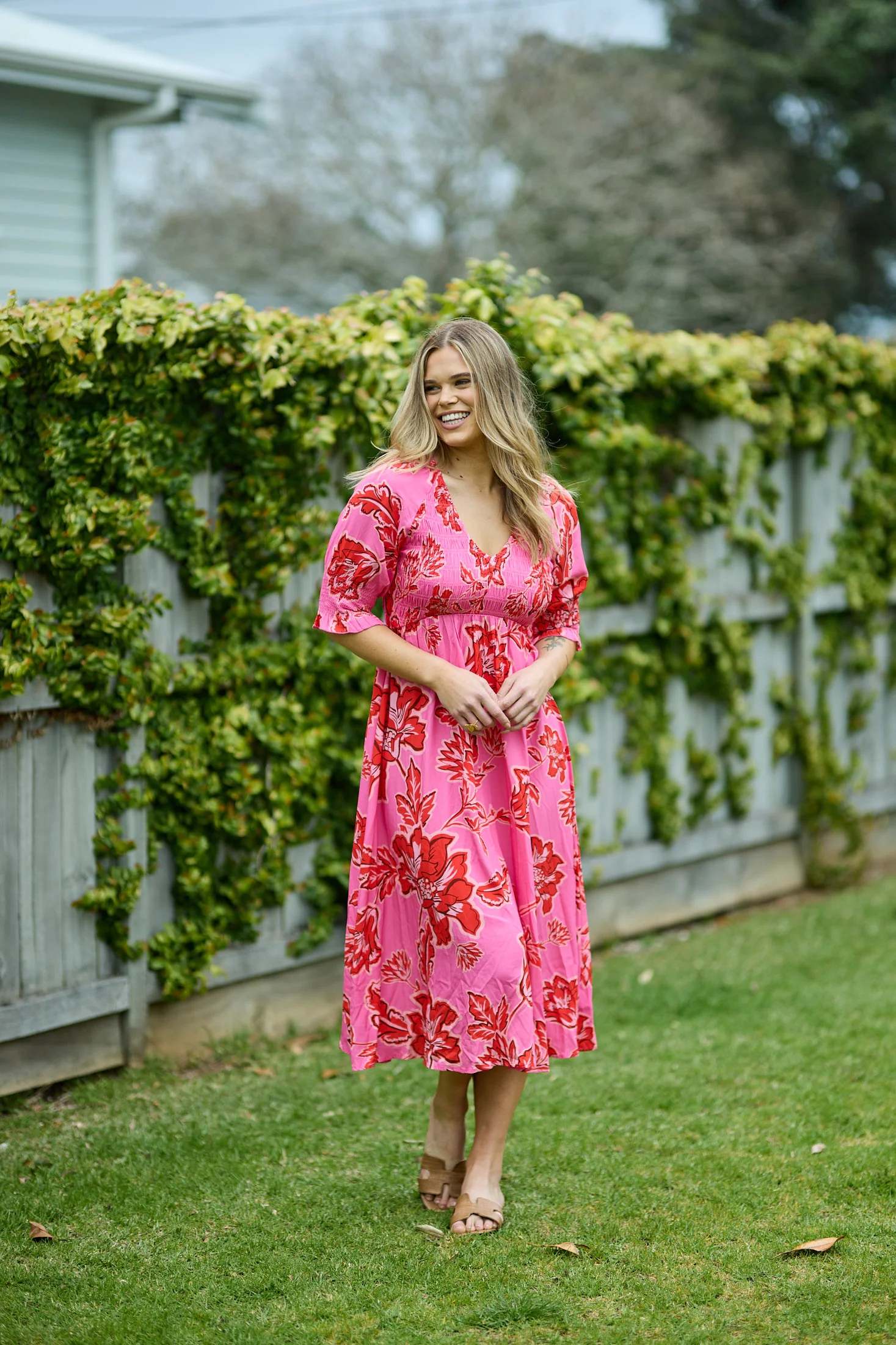 Gloss The Label Nell Dress Pink Print - Image 5