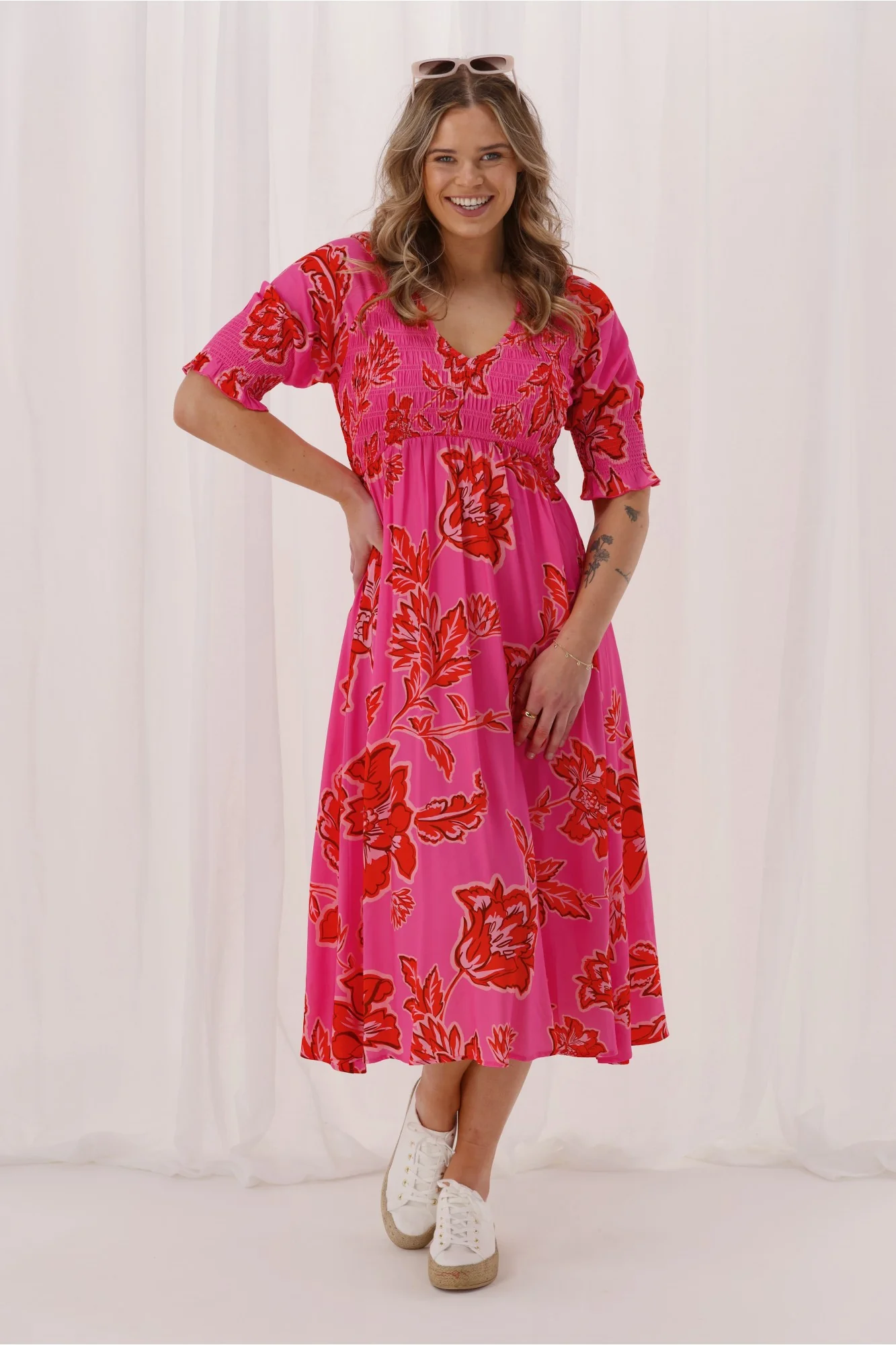 Gloss The Label Nell Dress Pink Print - Image 6