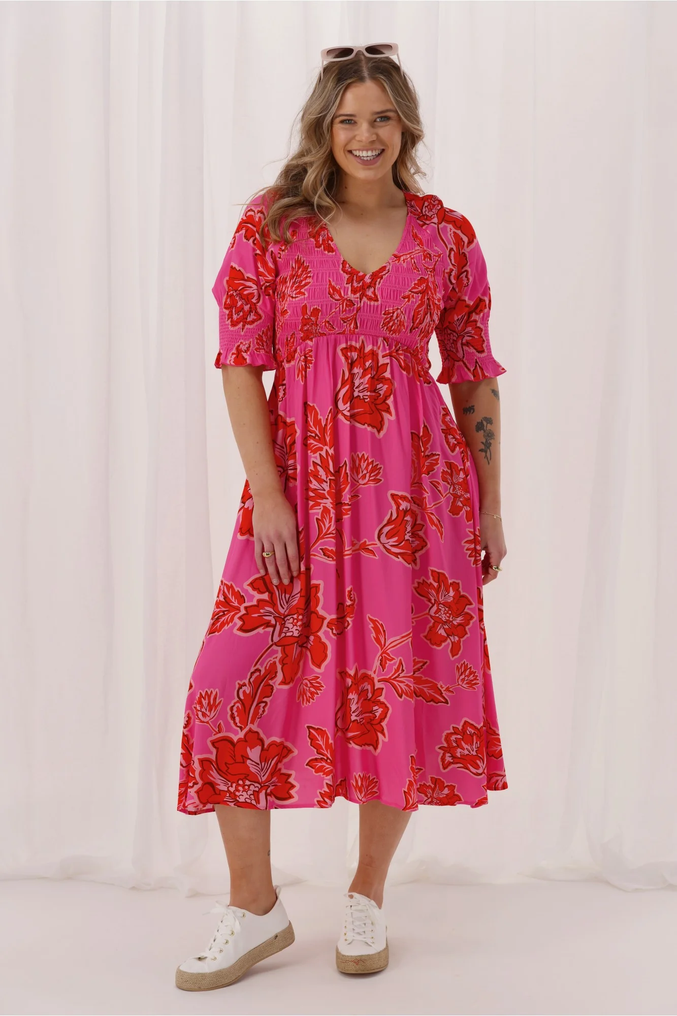 Gloss The Label Nell Dress Pink Print - Image 8