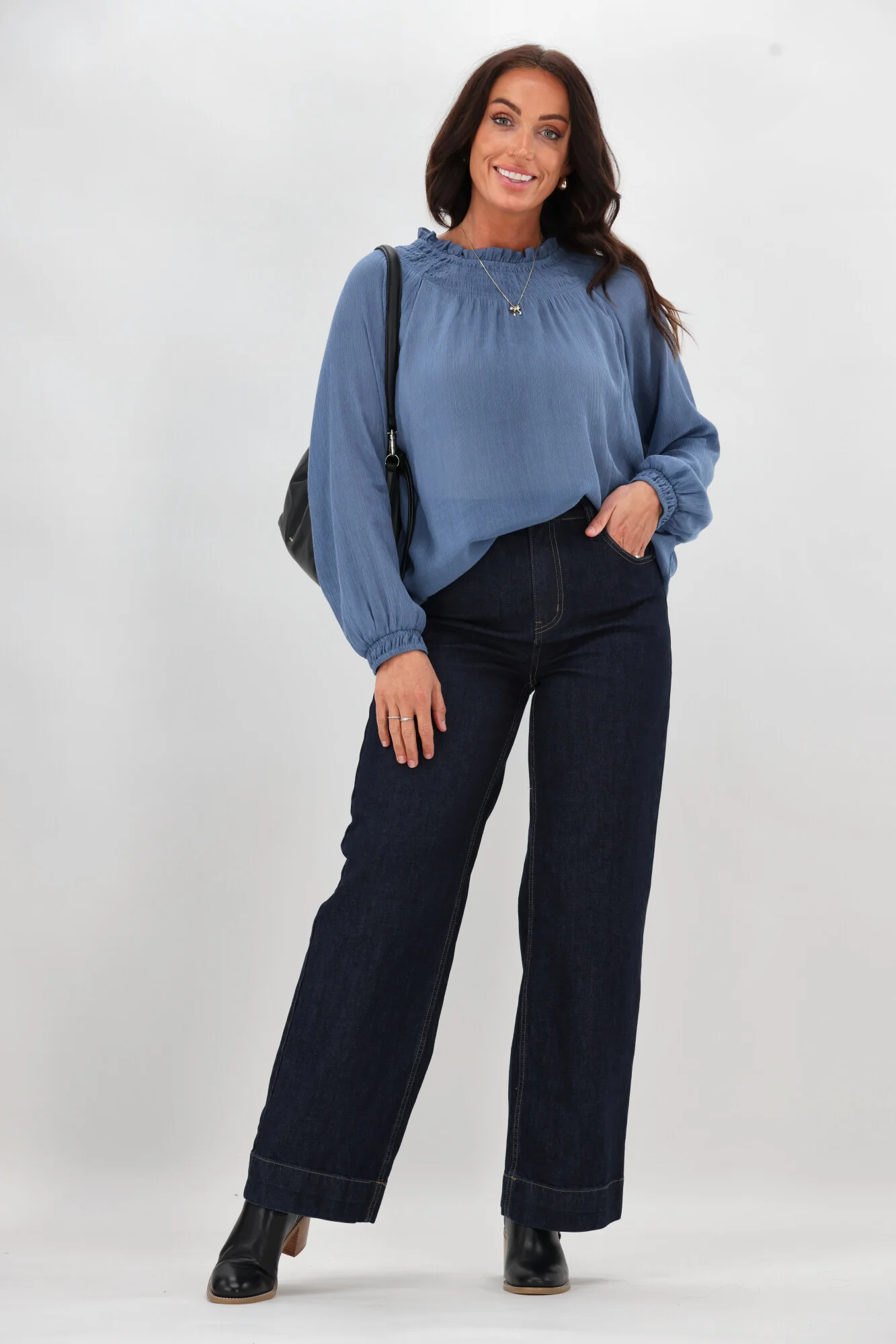 Gloss The Label Nell Shirred Neck Top Blue - Image 4