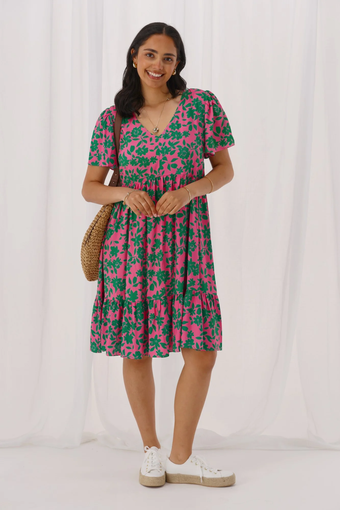 Gloss The Label Nova Dress Green Pink Floral