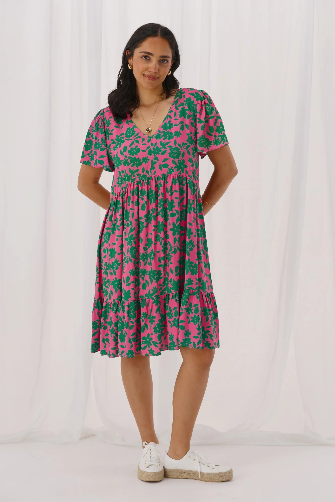 Gloss The Label Nova Dress Green Pink Floral - Image 2