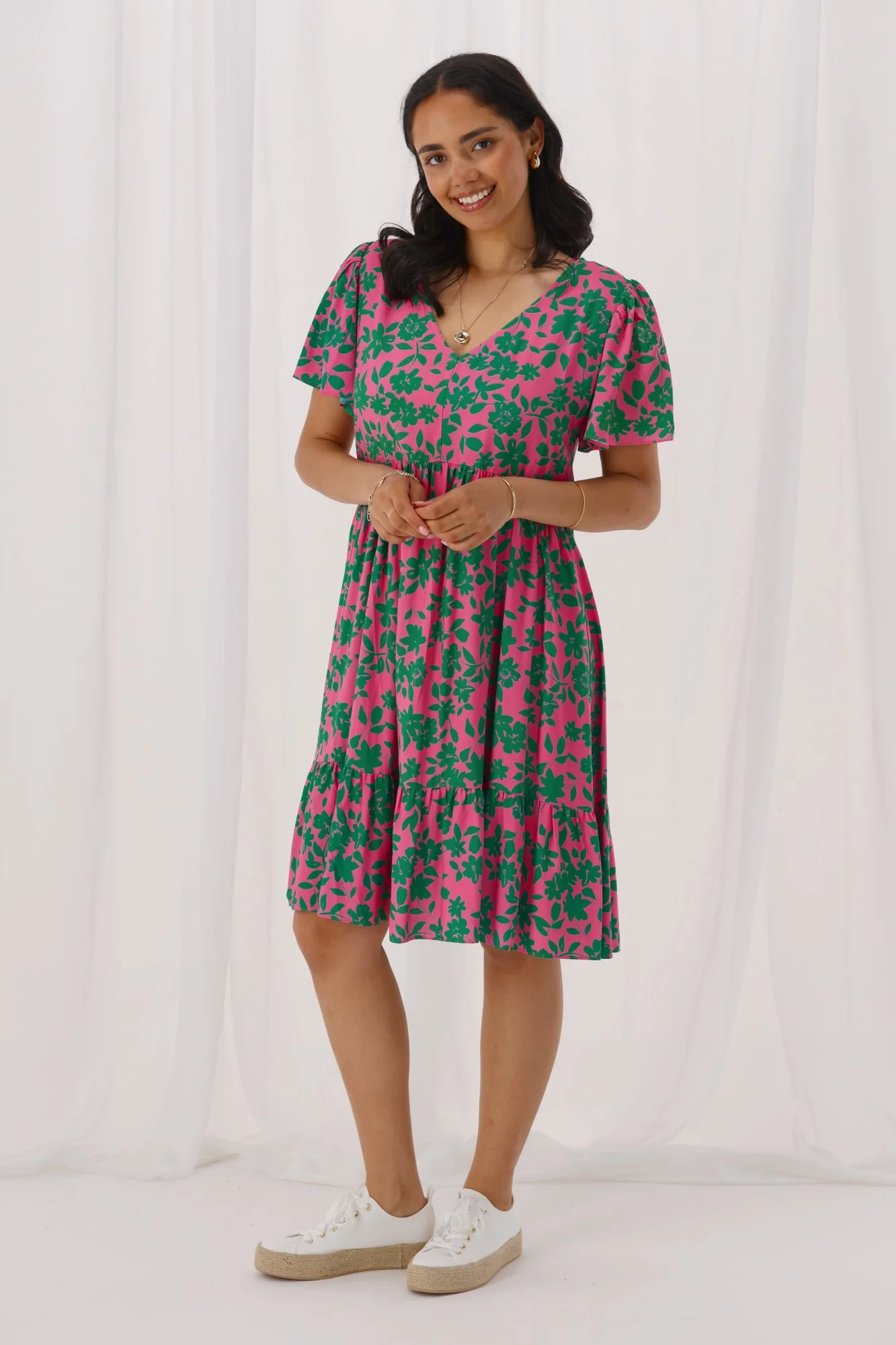 Gloss The Label Nova Dress Green Pink Floral - Image 3