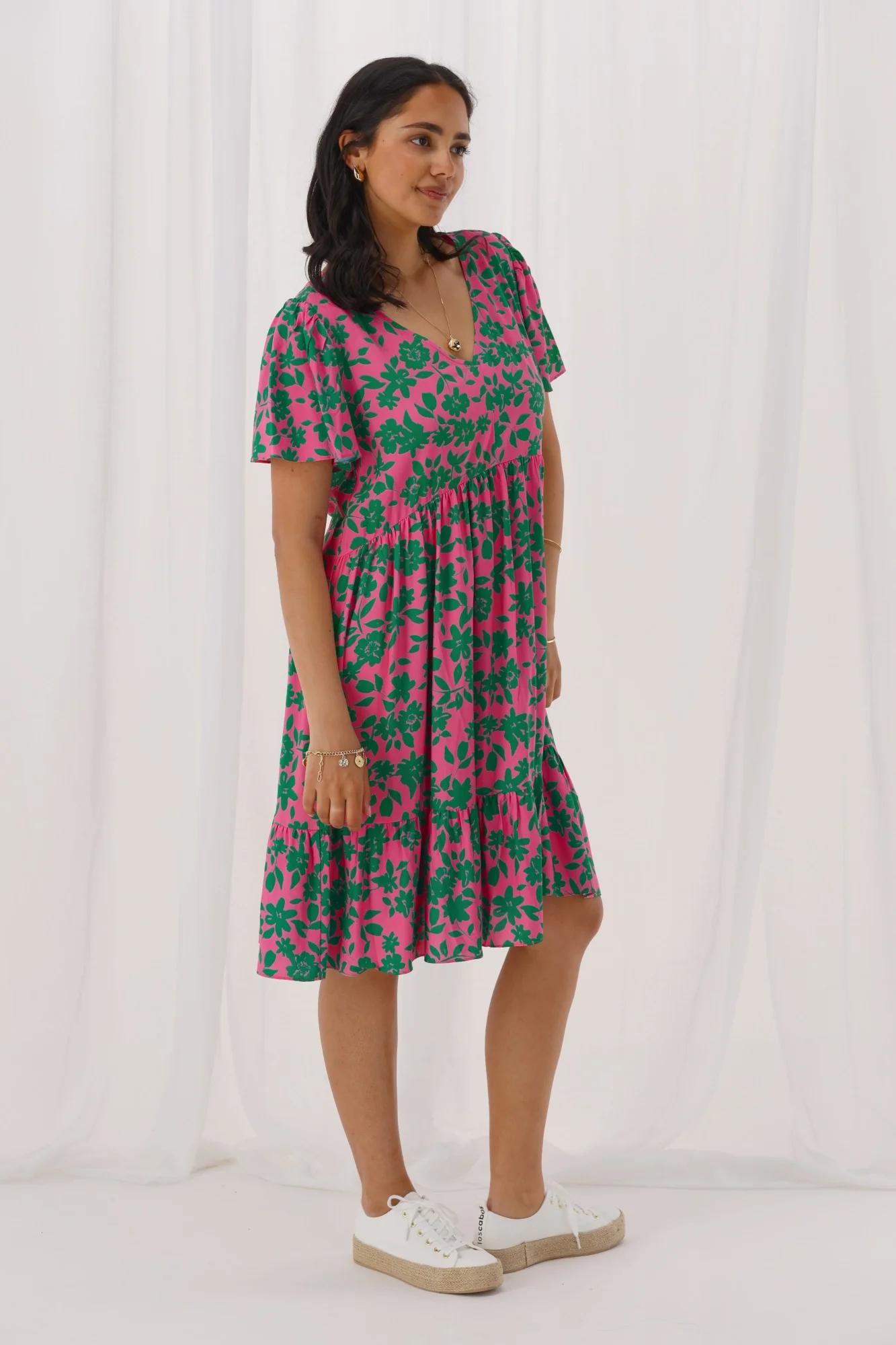 Gloss The Label Nova Dress Green Pink Floral - Image 4