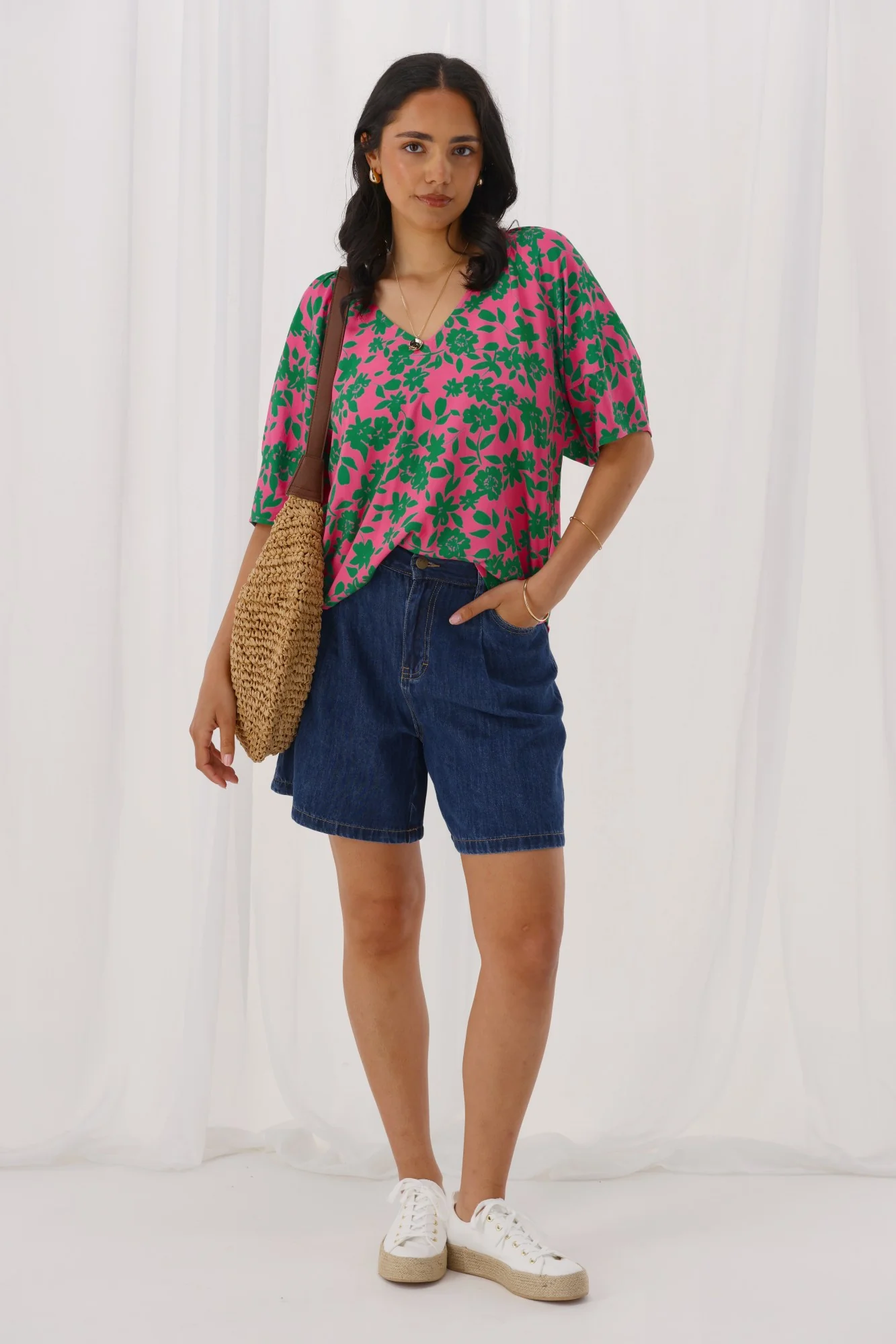 Gloss The Label Nova Top Green Pink Floral