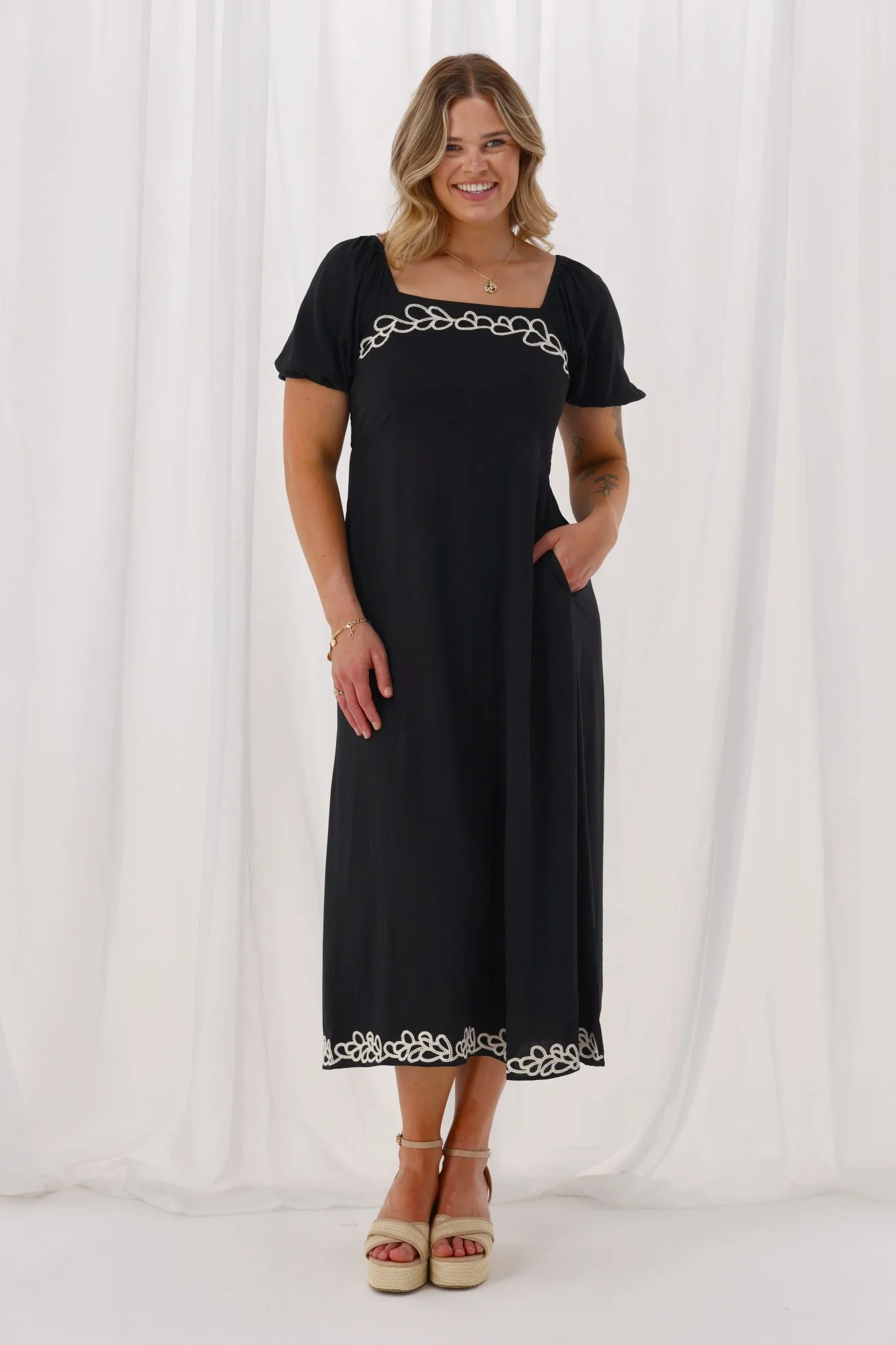 Gloss The Label Nyal Embroidered Dress Black