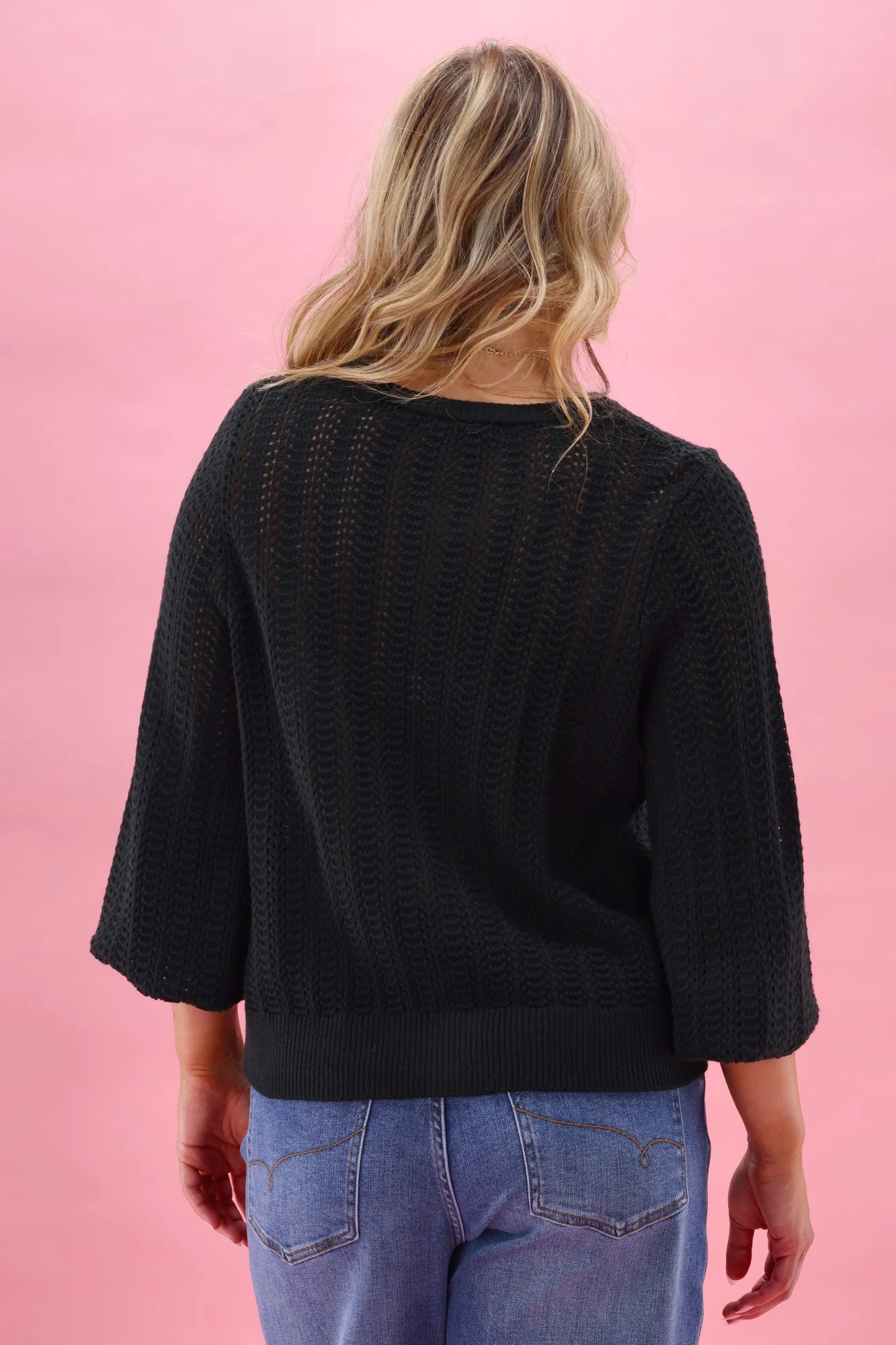 Gloss The Label Osita Puff Sleeve Cardigan Lace Knit Black - Image 9