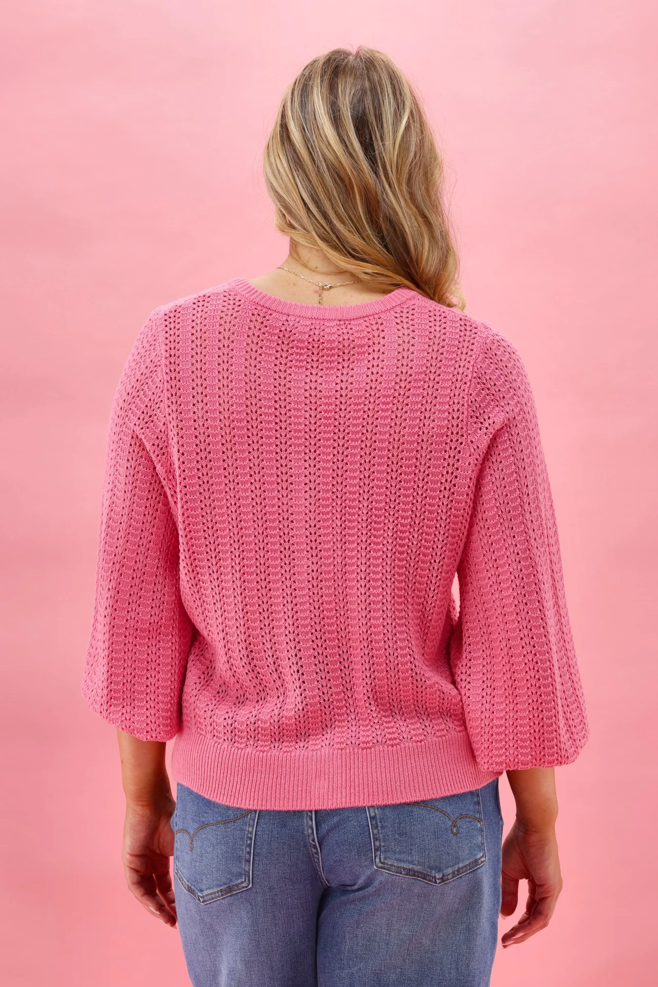 Gloss The Label Osita Puff Sleeve Cardigan Lace Knit Pink - Image 9