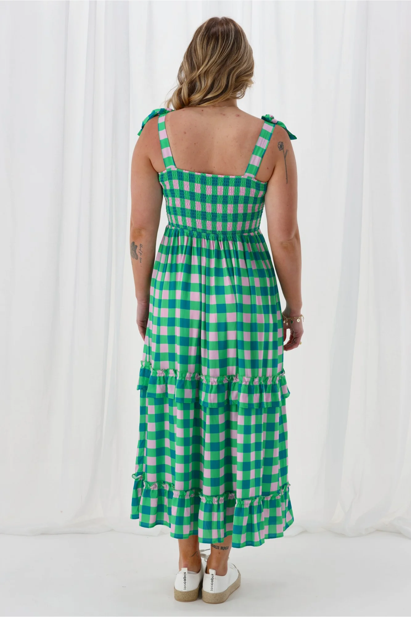 Gloss The Label Payton Tiered Dress Green Check - Image 6