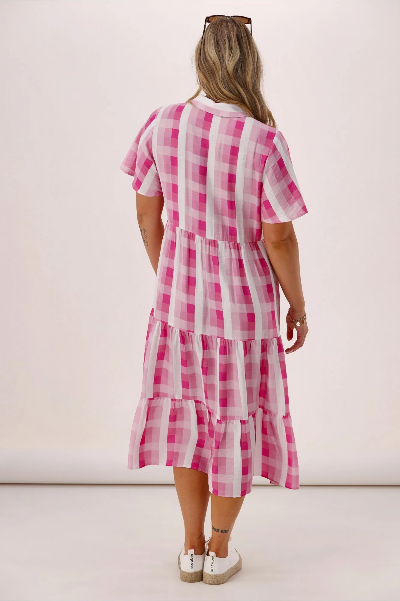 Gloss The Label Pinnacle Whimsical Dress Pink Check - Image 6