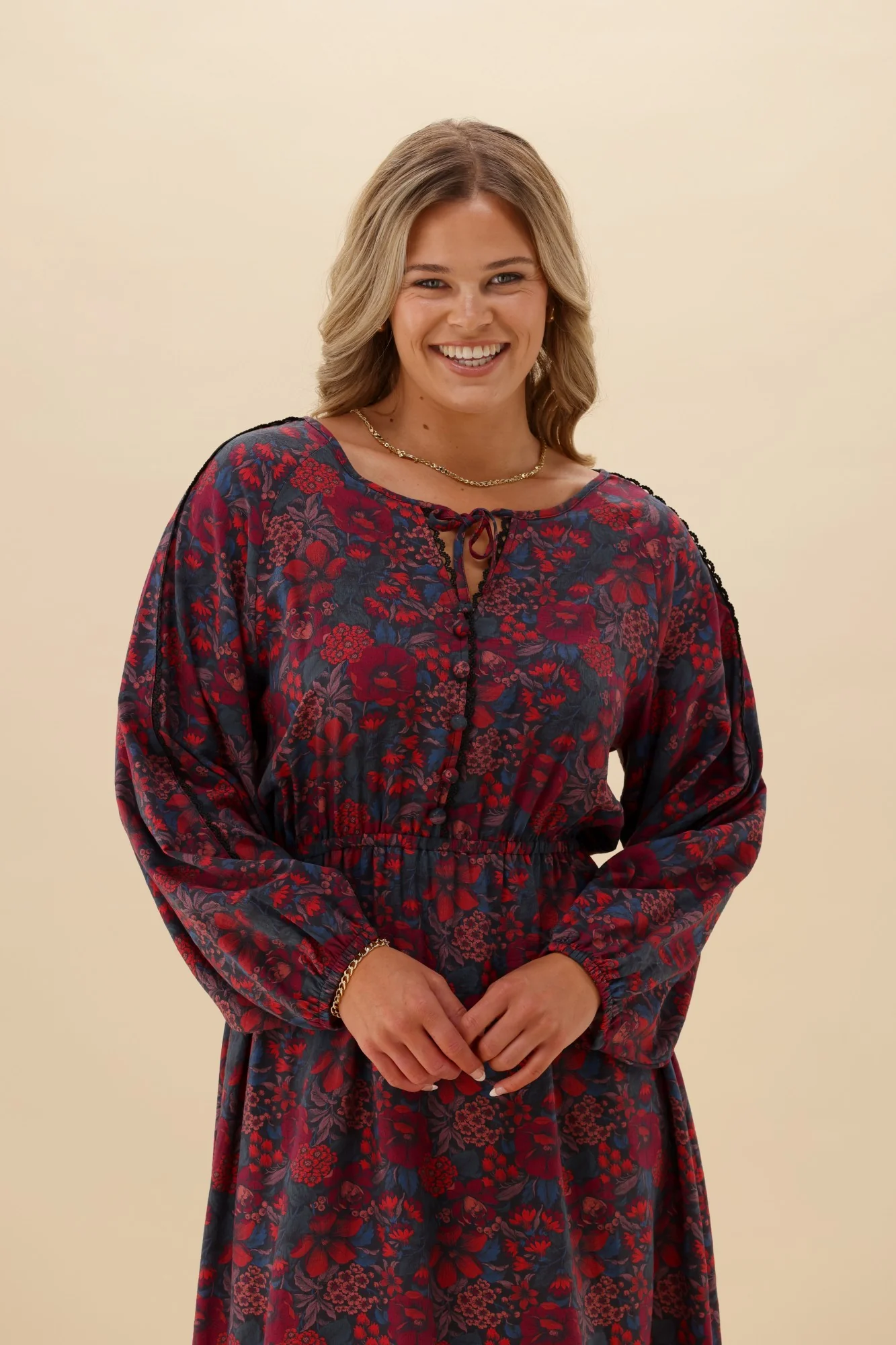 Gloss The Label Quaneil Shirred Waist Dress Twilight Floral - Image 2