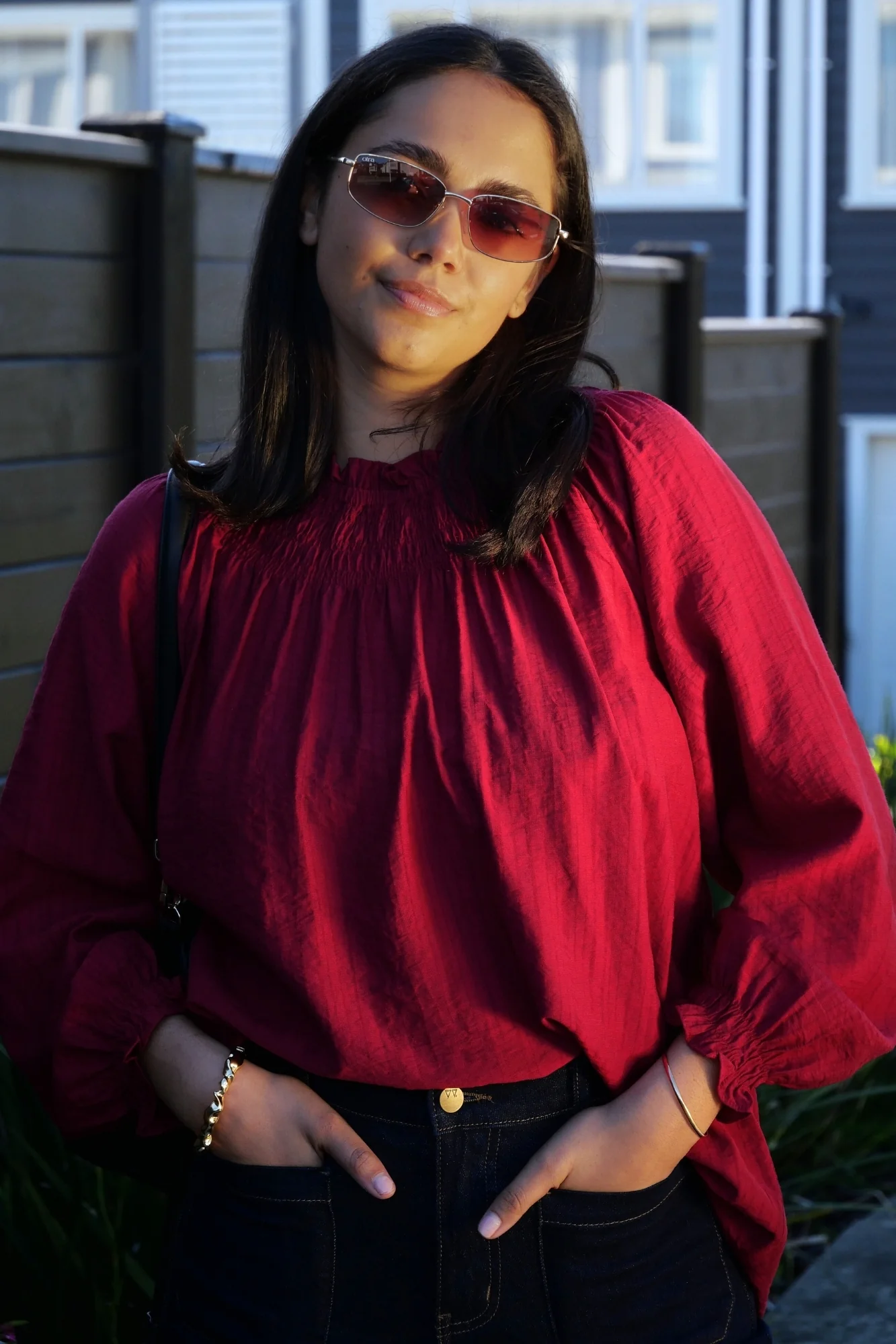 Gloss The Label Raewyn Shirred Neck Top Cranberry - Image 3