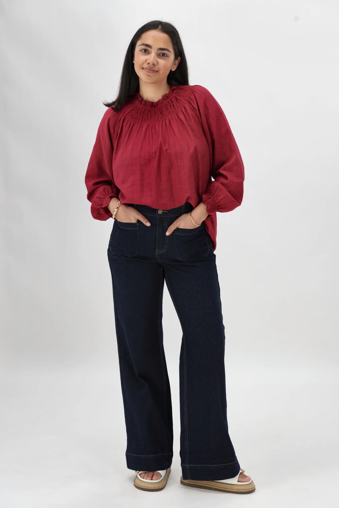 Gloss The Label Raewyn Shirred Neck Top Cranberry - Image 6