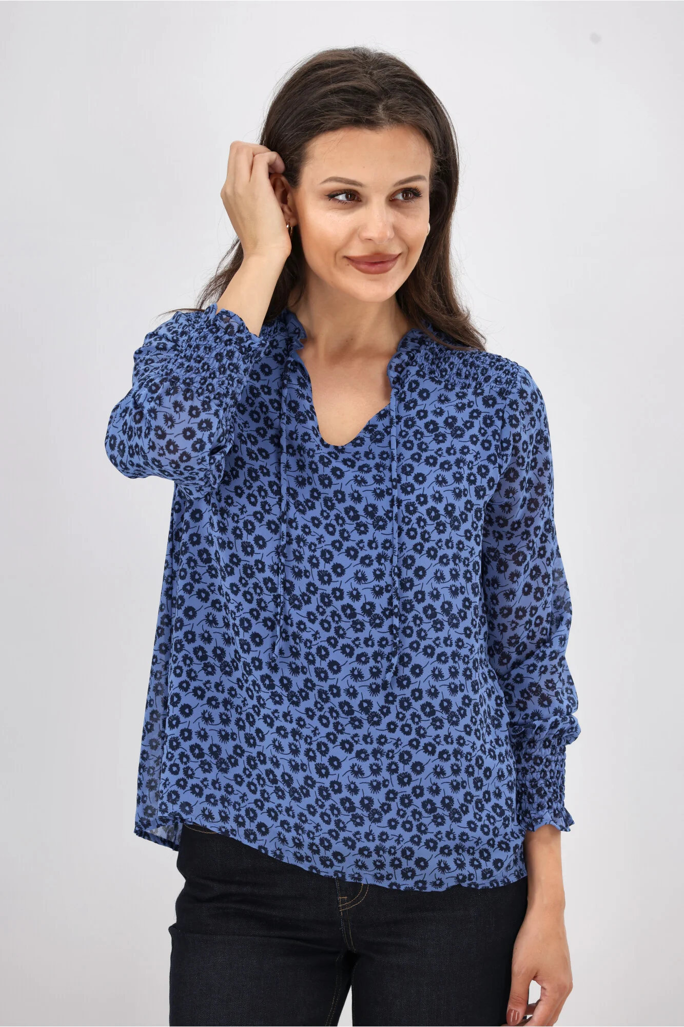 Gloss The Label Rosalia Shirred Bodice Top Azure - Image 3