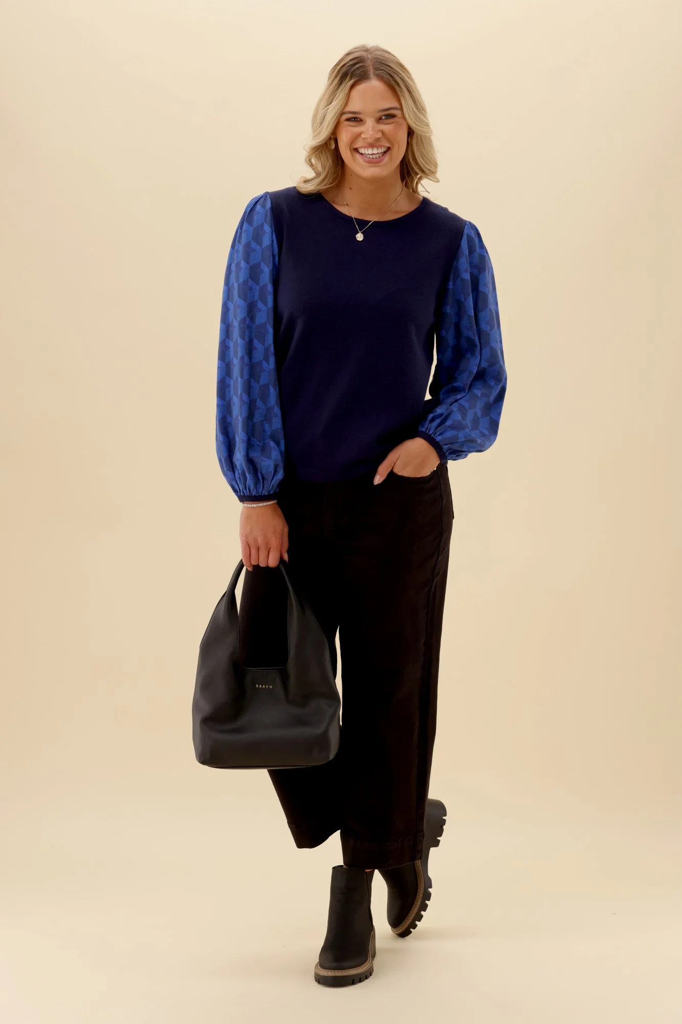 Gloss The Label Sable Top Navy Geo print - Image 3