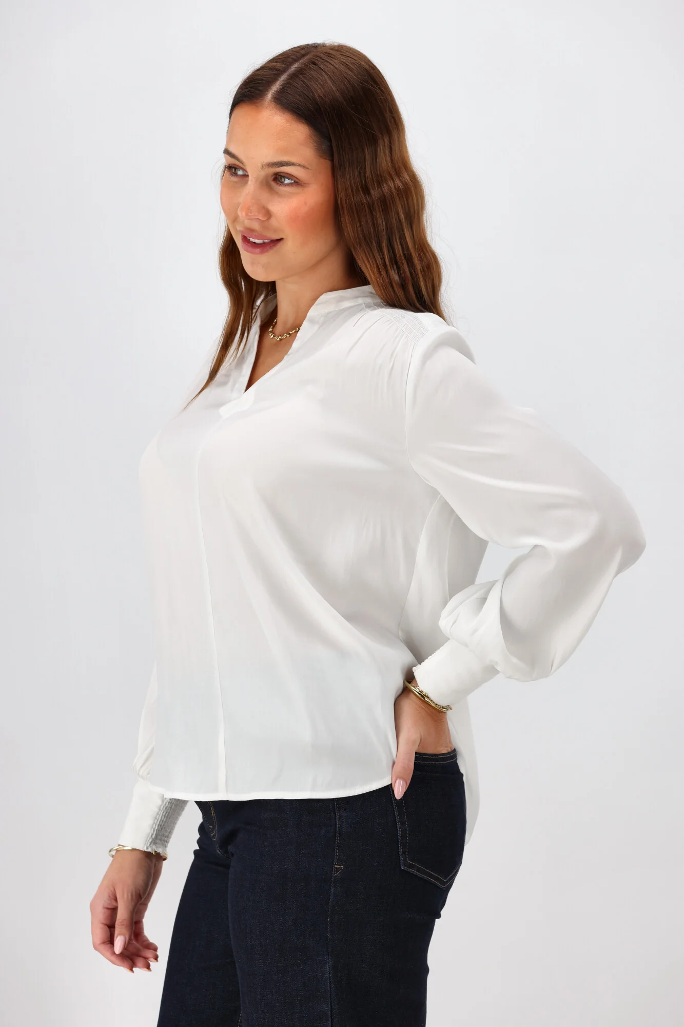 Gloss the Label Sattva Shirred Detail Blouse Natural - Image 9