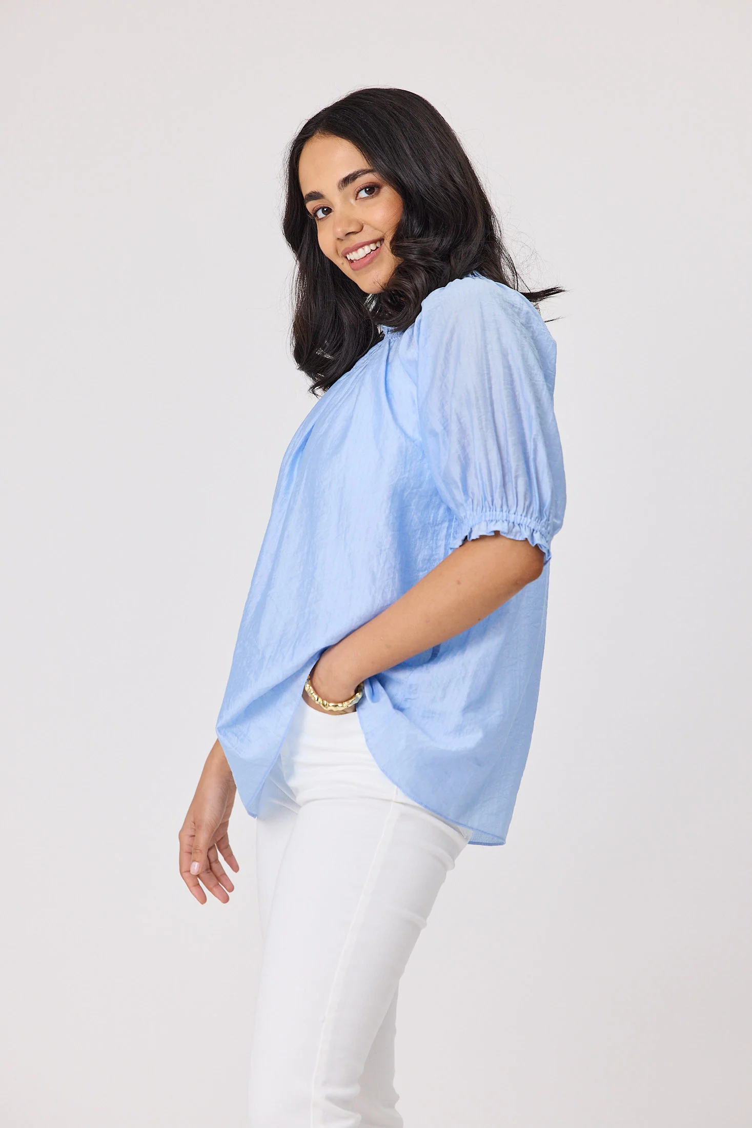 Gloss The Label Serena Peasant Top Light Blue - Image 2
