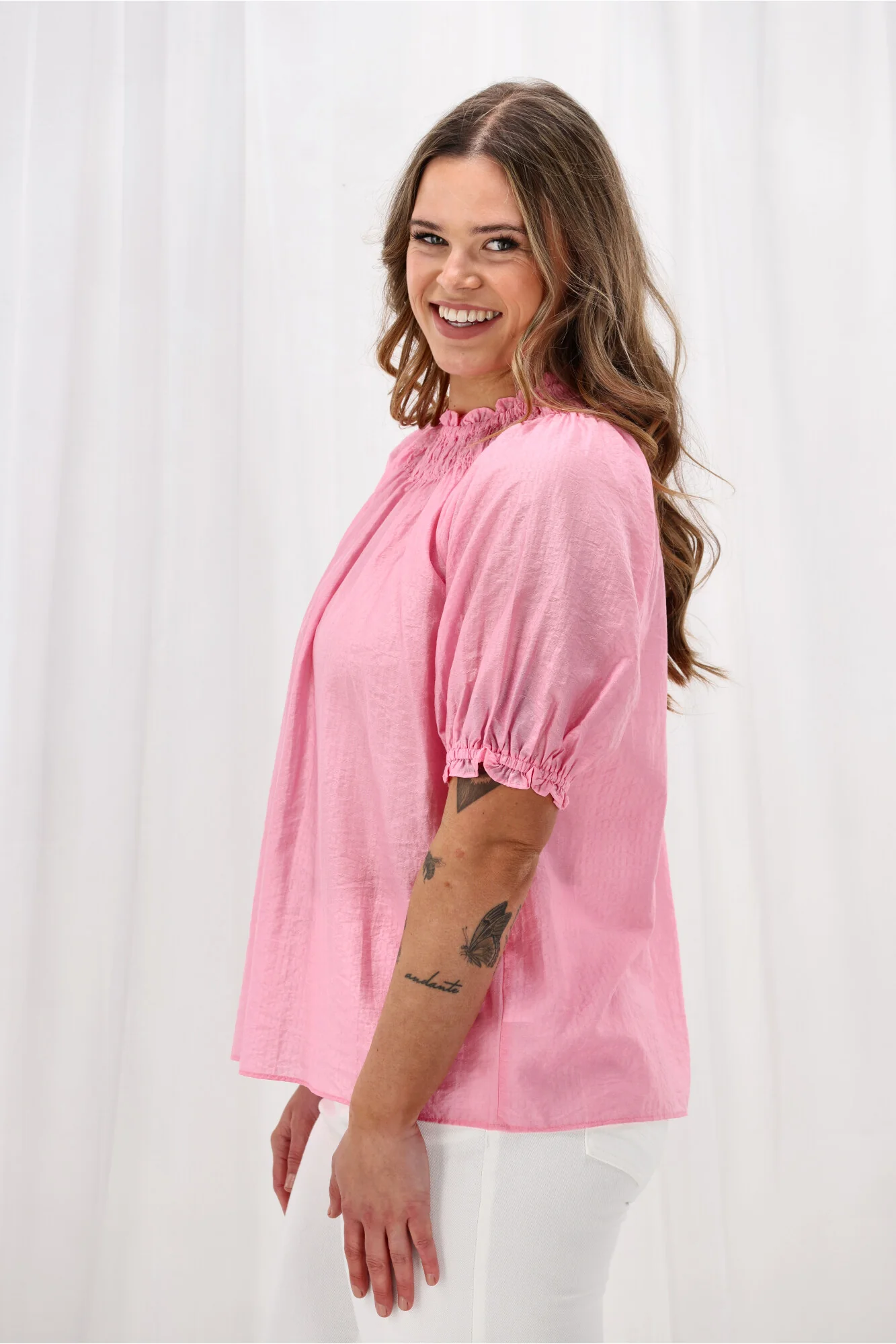 Gloss The Label Serena Peasant Top Pink - Image 5