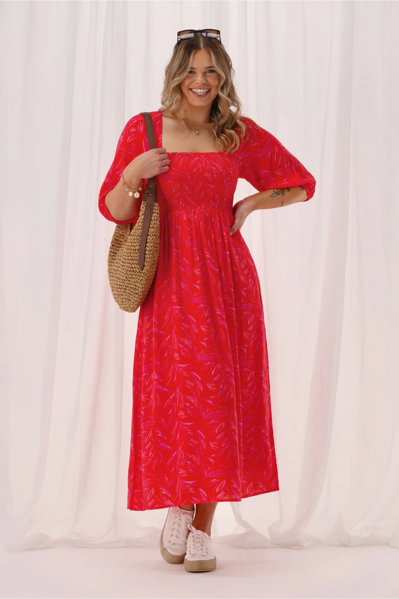 Gloss The Label Solene Dress Orange And Pink Print