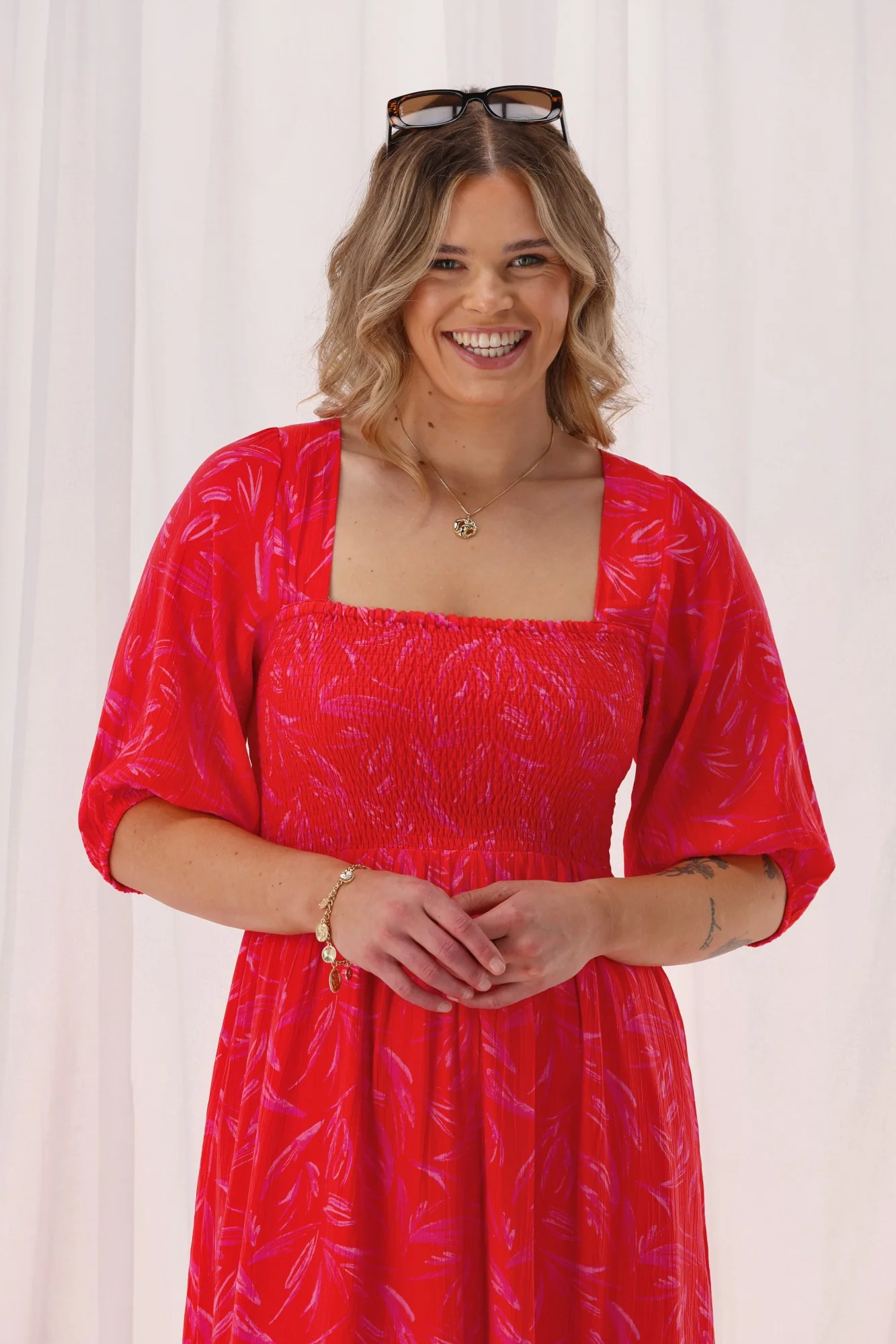 Gloss The Label Solene Dress Orange And Pink Print - Image 2