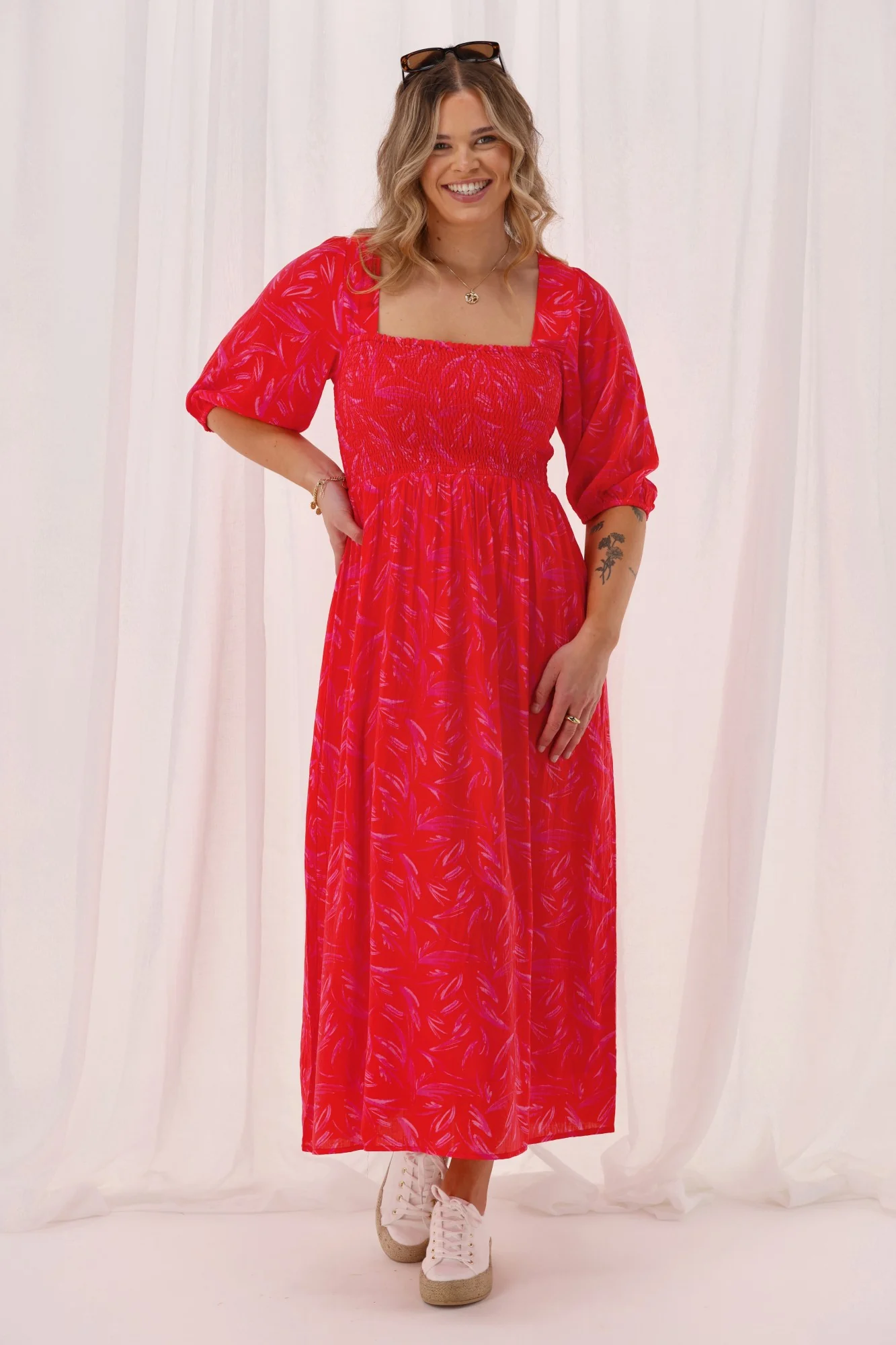 Gloss The Label Solene Dress Orange And Pink Print - Image 3