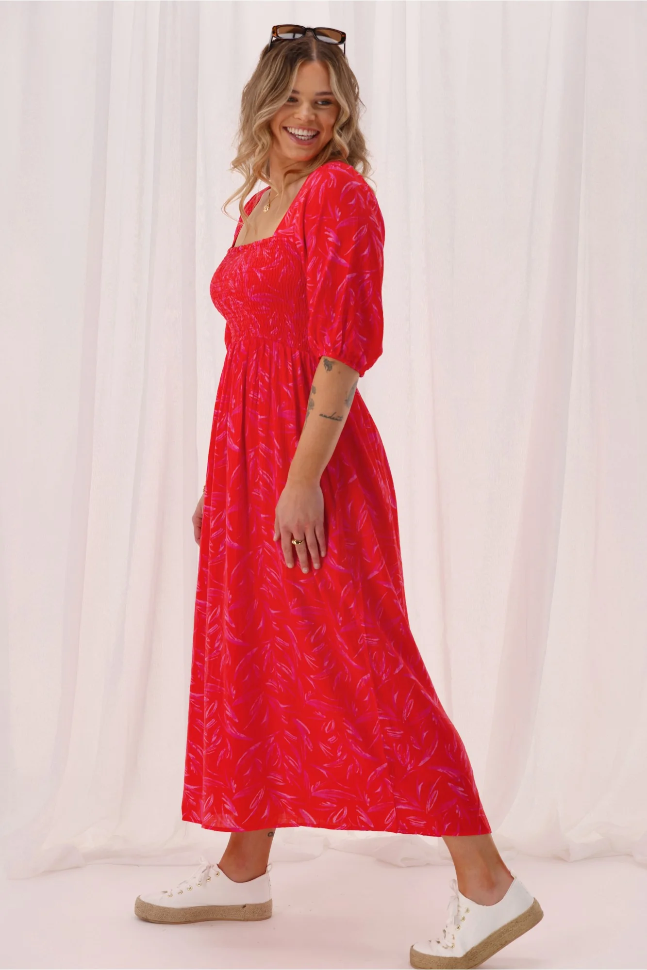 Gloss The Label Solene Dress Orange And Pink Print - Image 6
