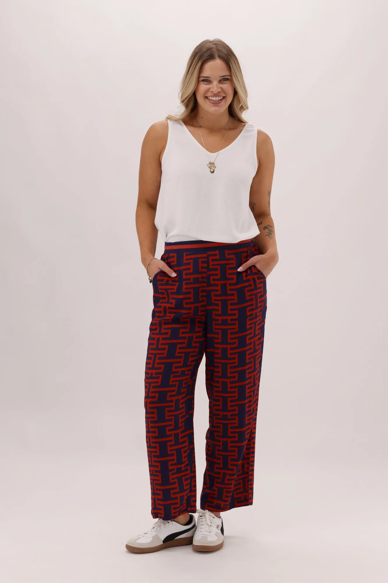 Gloss The Label Solstice Pant Navy Rust Geo Print - Image 3